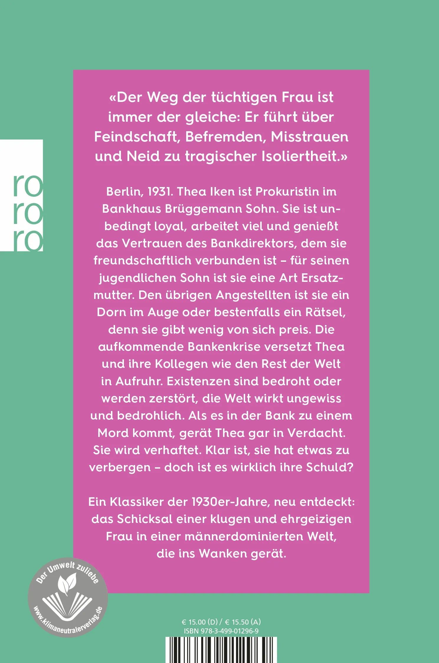 Buchrückseite von 'Ein Mädchen mit Prokura' mit Klappentext - Taschenbuch