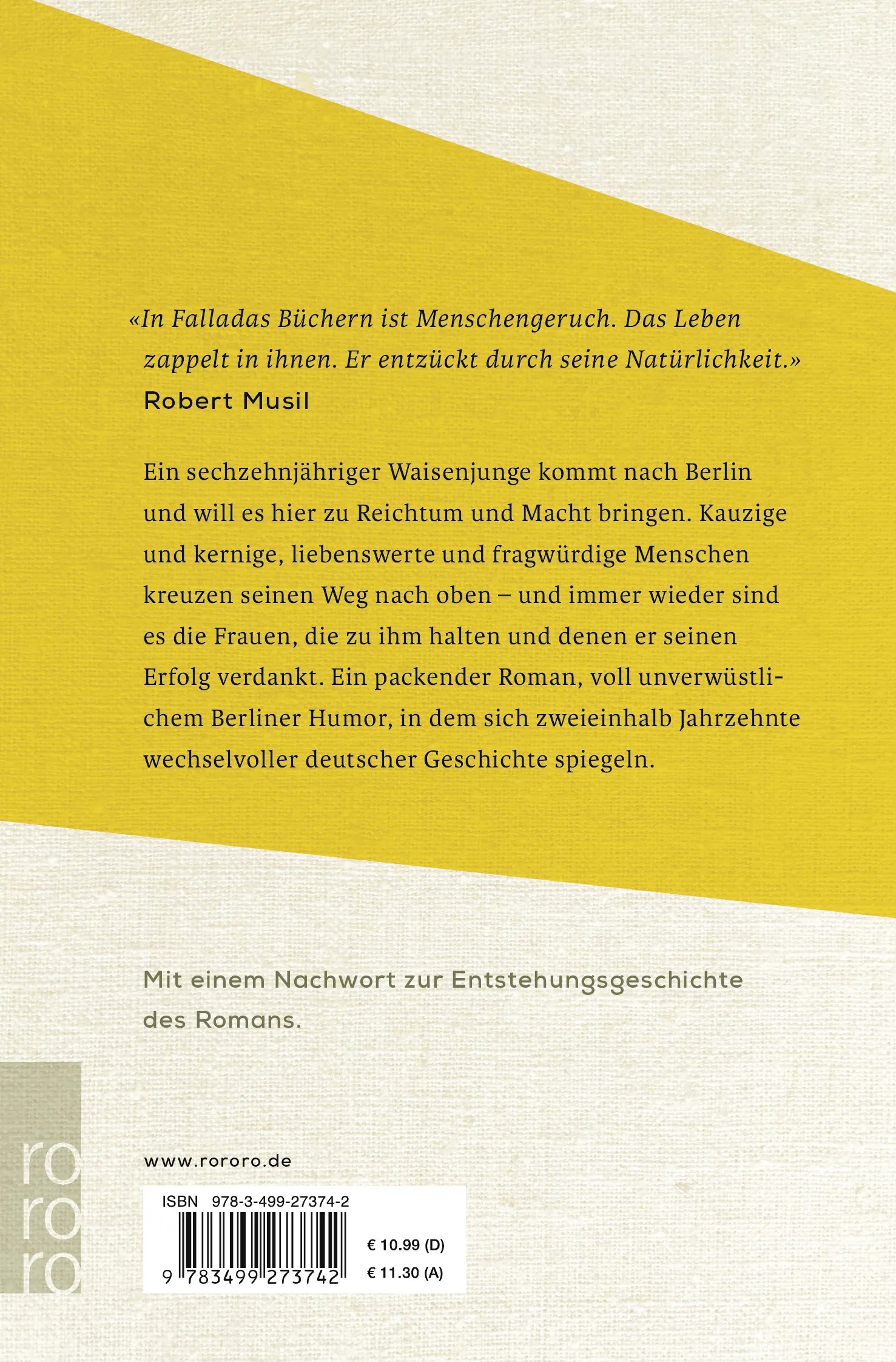 Buchrückseite von 'Ein Mann will nach oben' mit Klappentext - Taschenbuch