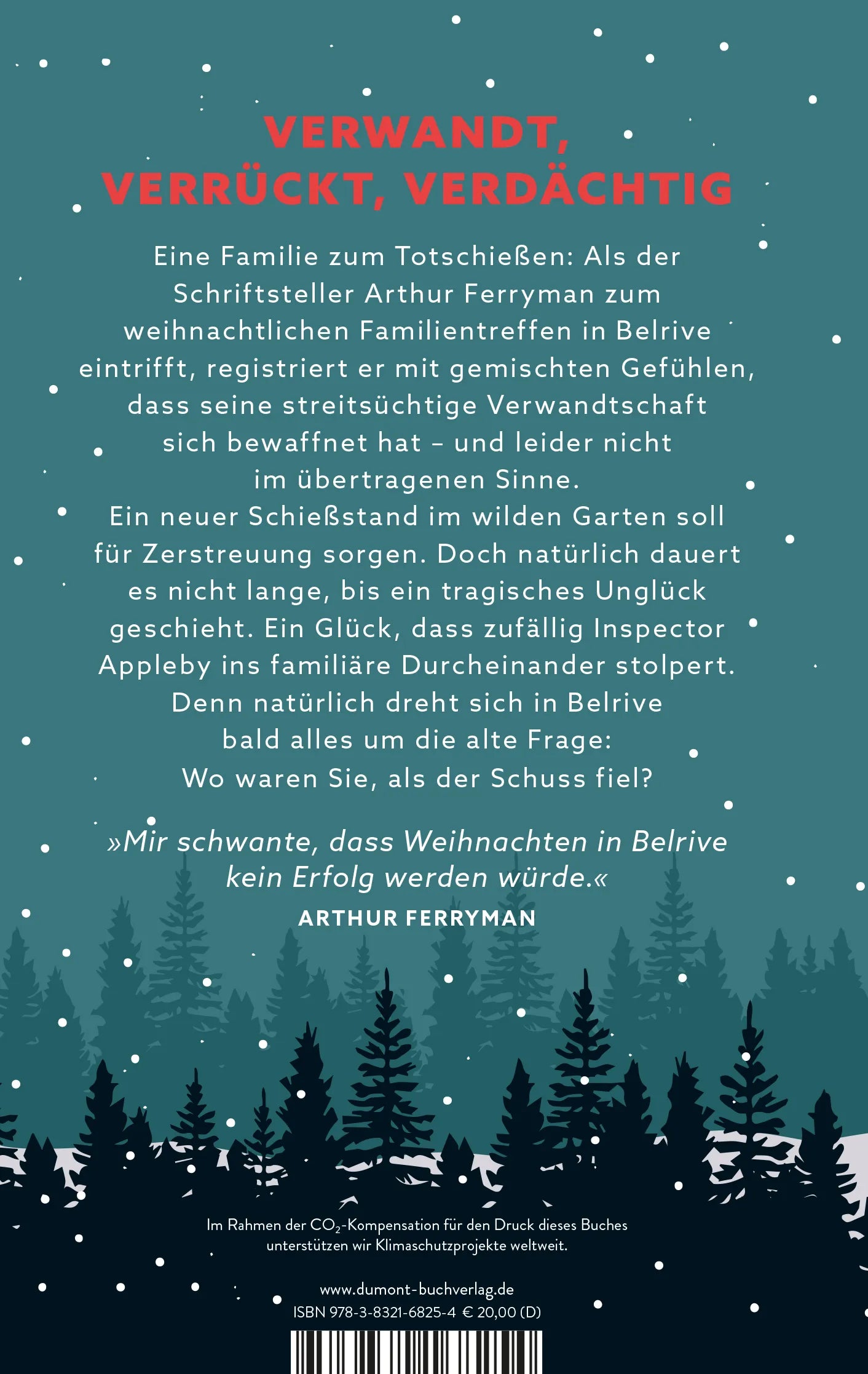 Buchrückseite von 'Ein Schuss im Schnee' mit Klappentext - Gebundene Ausgabe