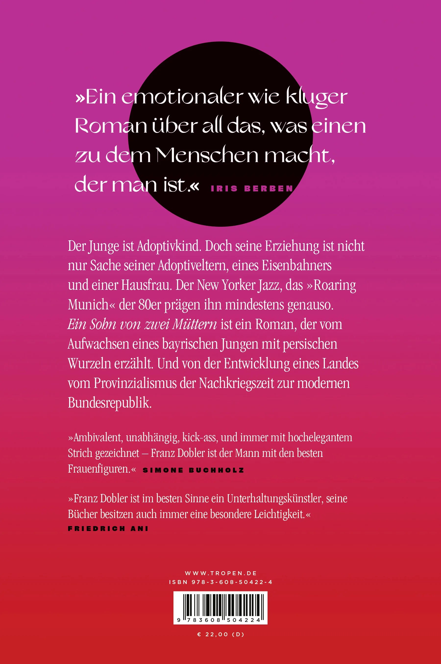 Buchrückseite von 'Ein Sohn von zwei Müttern' mit Klappentext - Gebundene Ausgabe