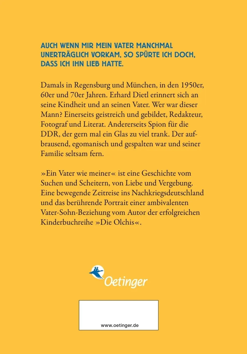 Buchrückseite von 'Ein Vater wie meiner' mit Klappentext - Gebundene Ausgabe
