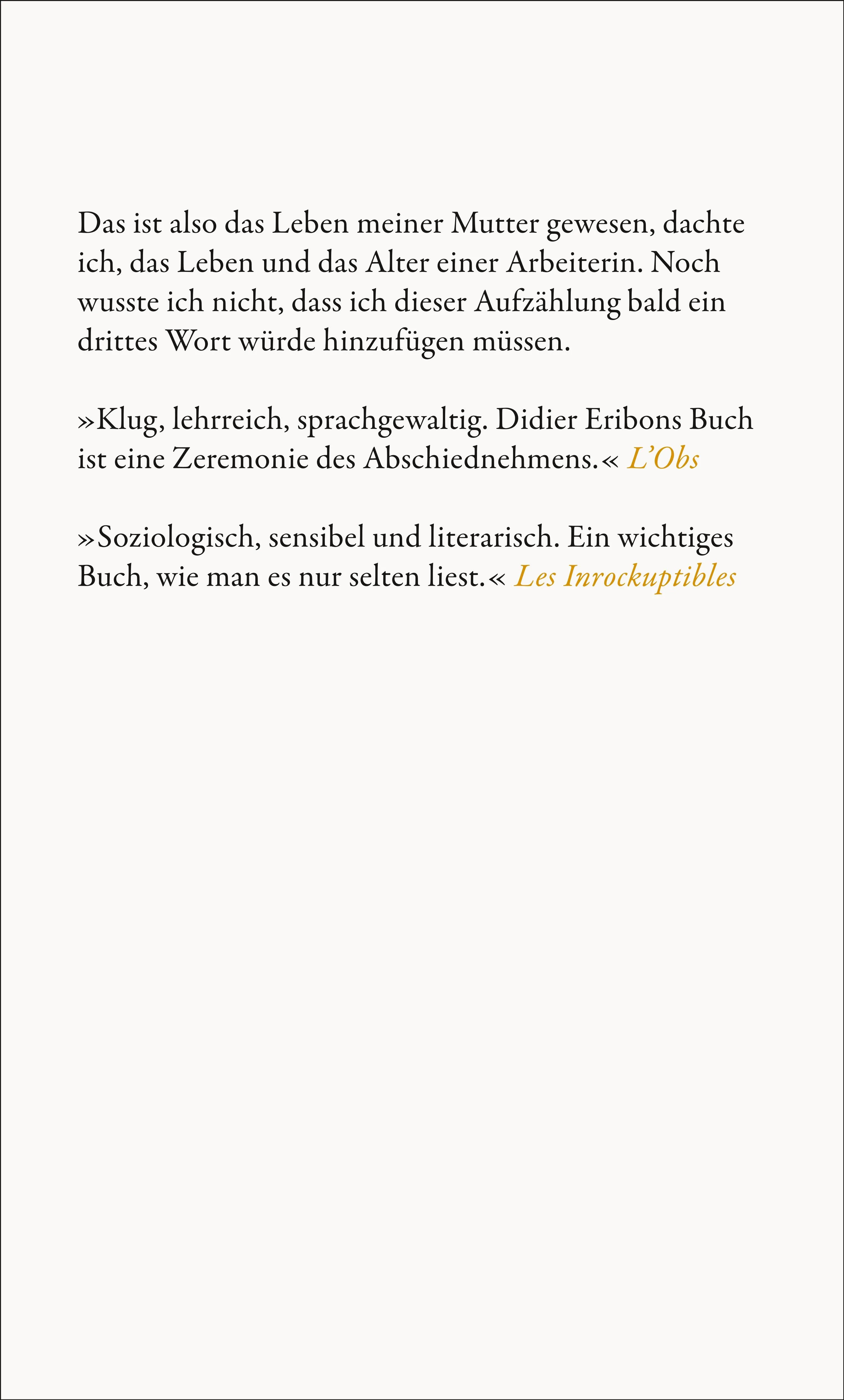 Buchrückseite von 'Eine Arbeiterin' mit Klappentext - Gebundene Ausgabe