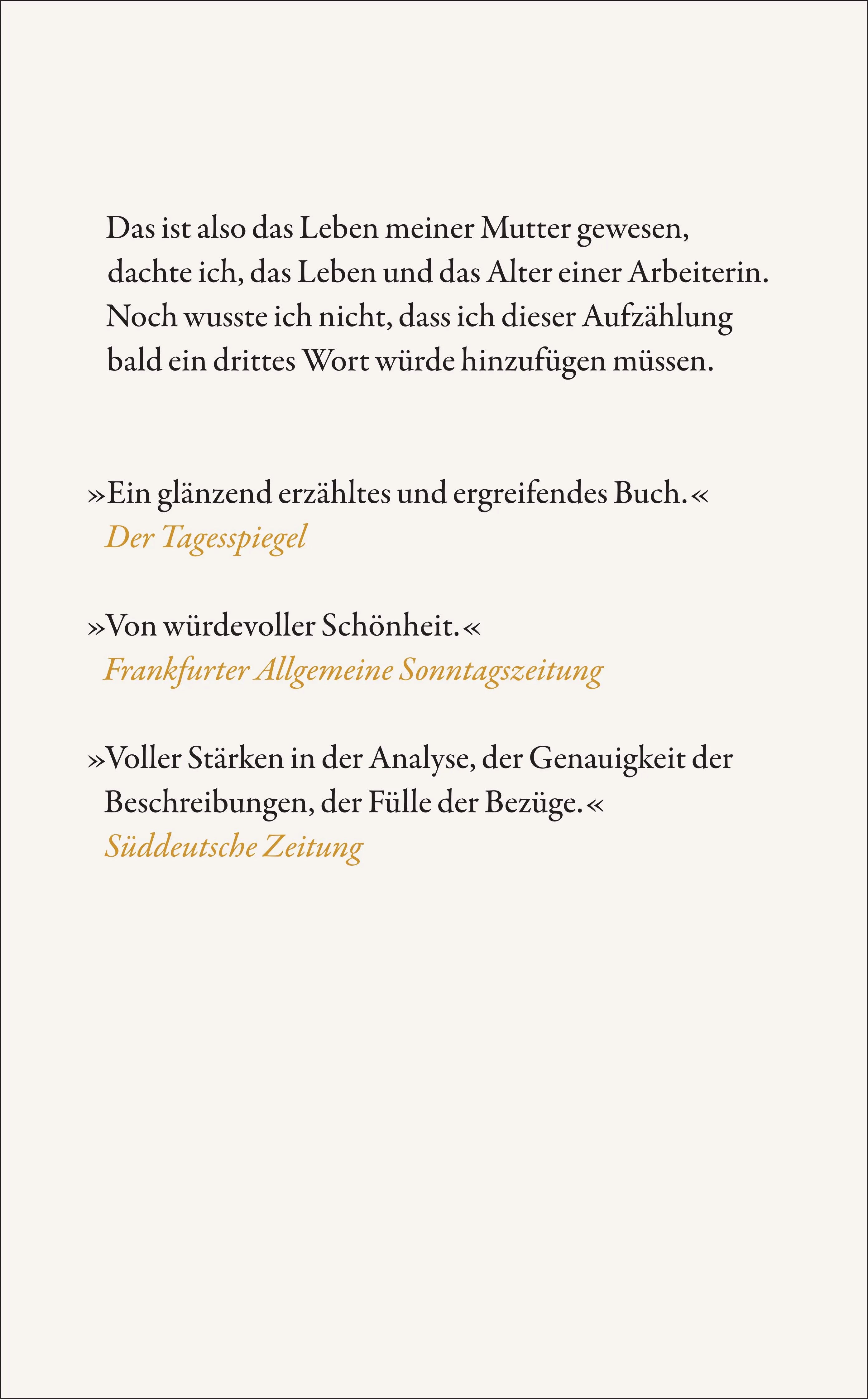 Buchrückseite von 'Eine Arbeiterin' mit Klappentext - Taschenbuch