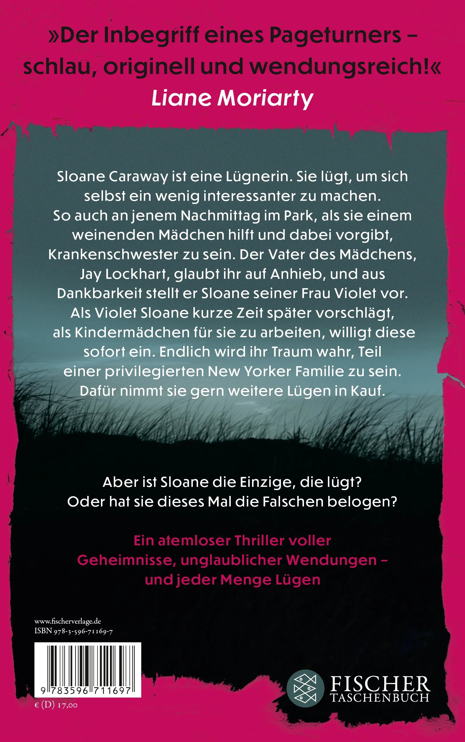 Buchrückseite von 'Eine falsche Lüge – Wird es ihre letzte sein?' mit Klappentext - Paperback
