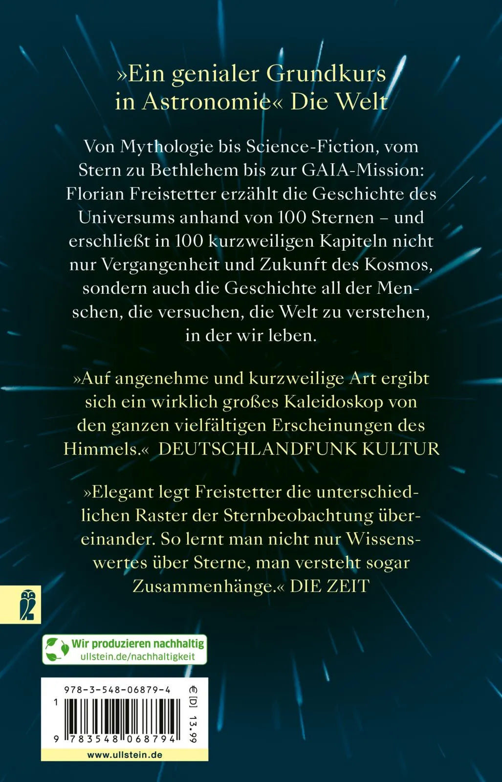 Buchrückseite von 'Eine Geschichte des Universums in 100 Sternen' mit Klappentext - Taschenbuch