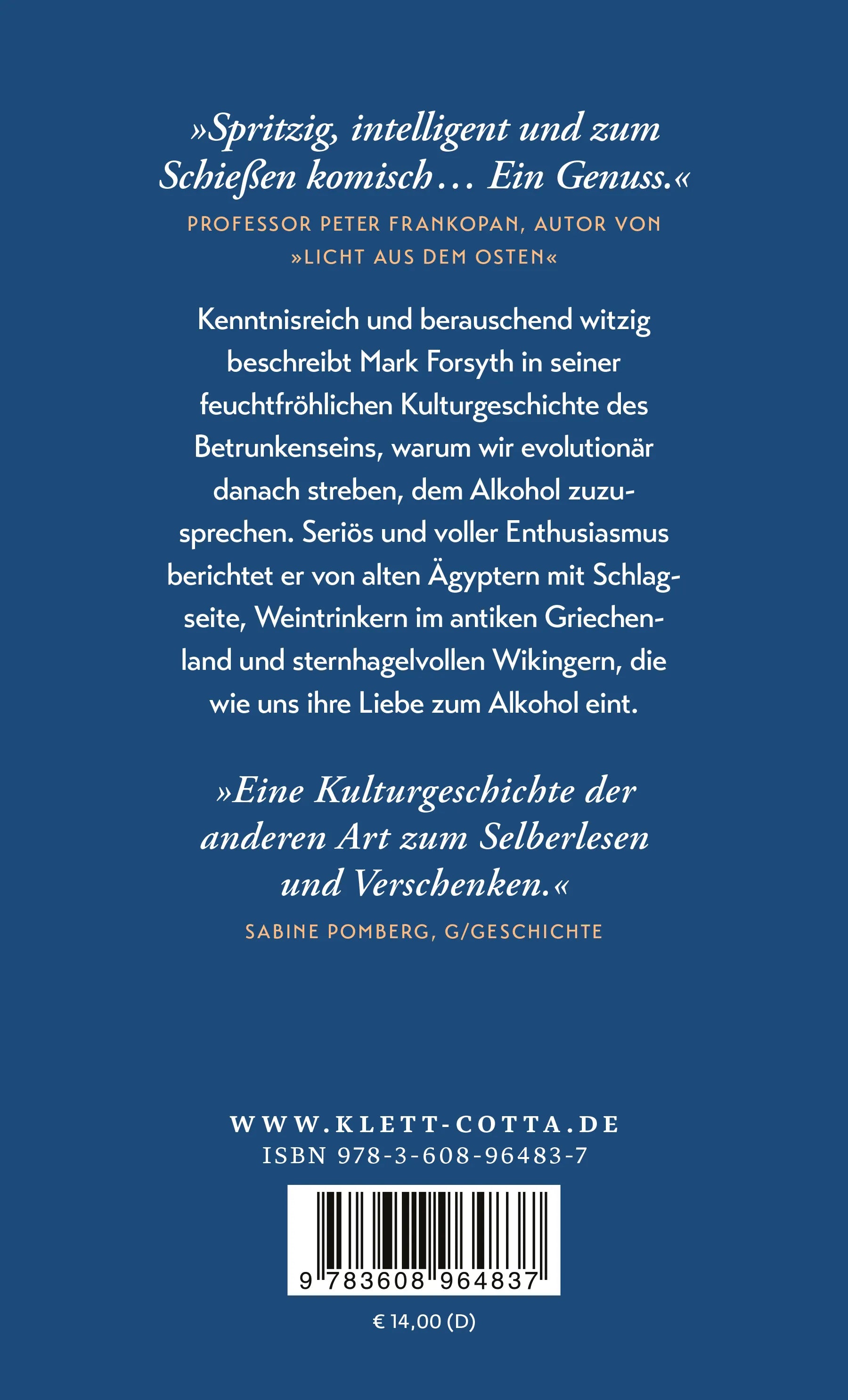 Buchrückseite von 'Eine kurze Geschichte der Trunkenheit' mit Klappentext - Taschenbuch
