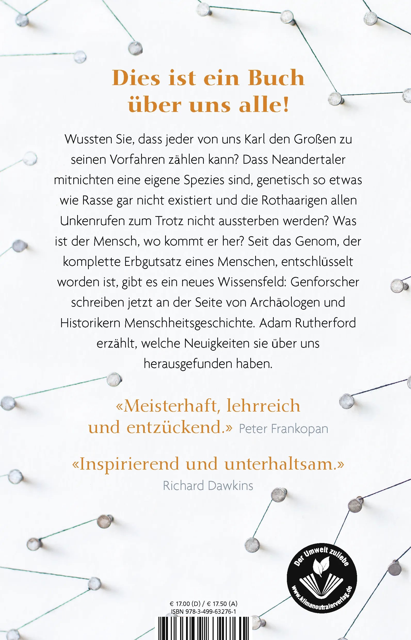 Buchrückseite von 'Eine kurze Geschichte von jedem, der jemals gelebt hat' mit Klappentext - Paperback