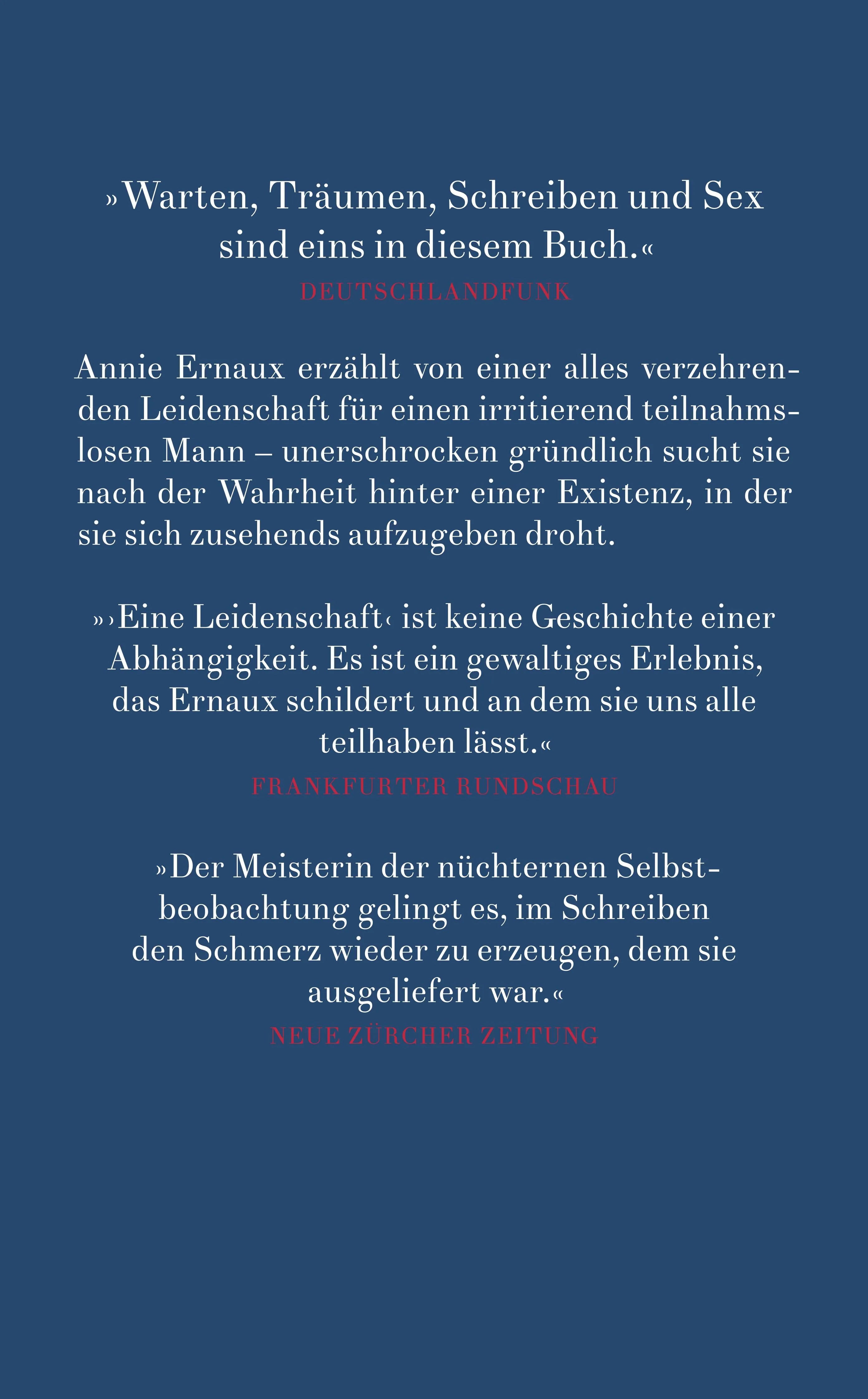 Buchrückseite von 'Eine Leidenschaft' mit Klappentext - Taschenbuch