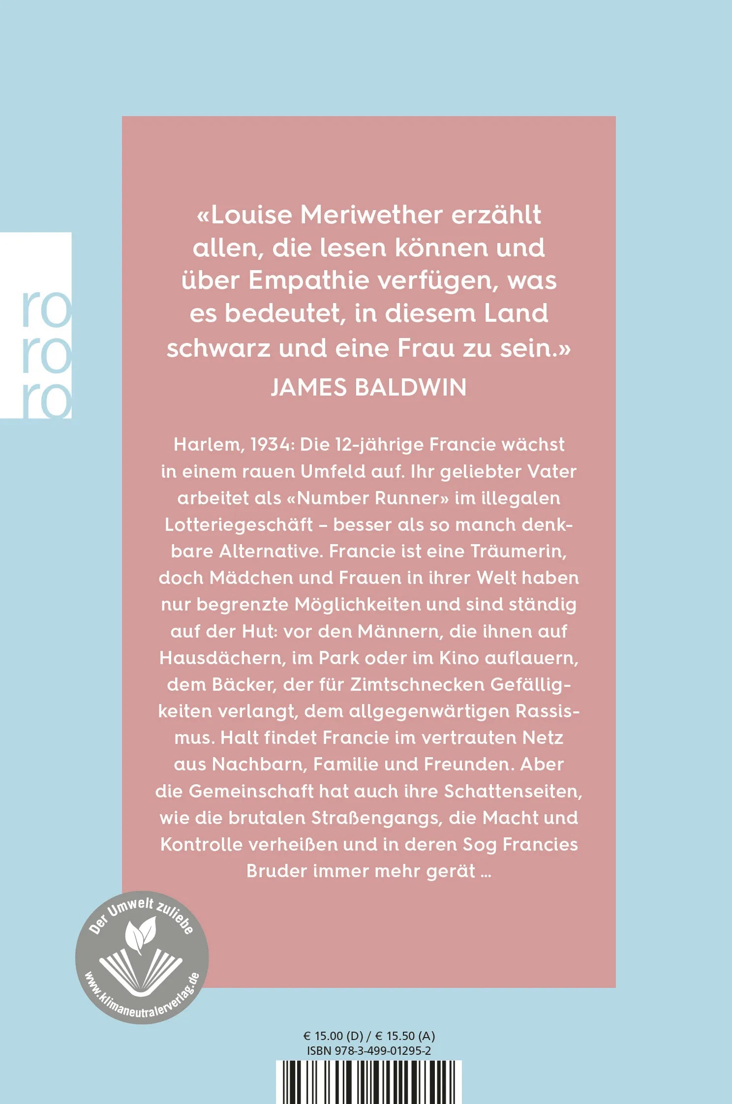Buchrückseite von 'Eine Tochter Harlems' mit Klappentext - Taschenbuch