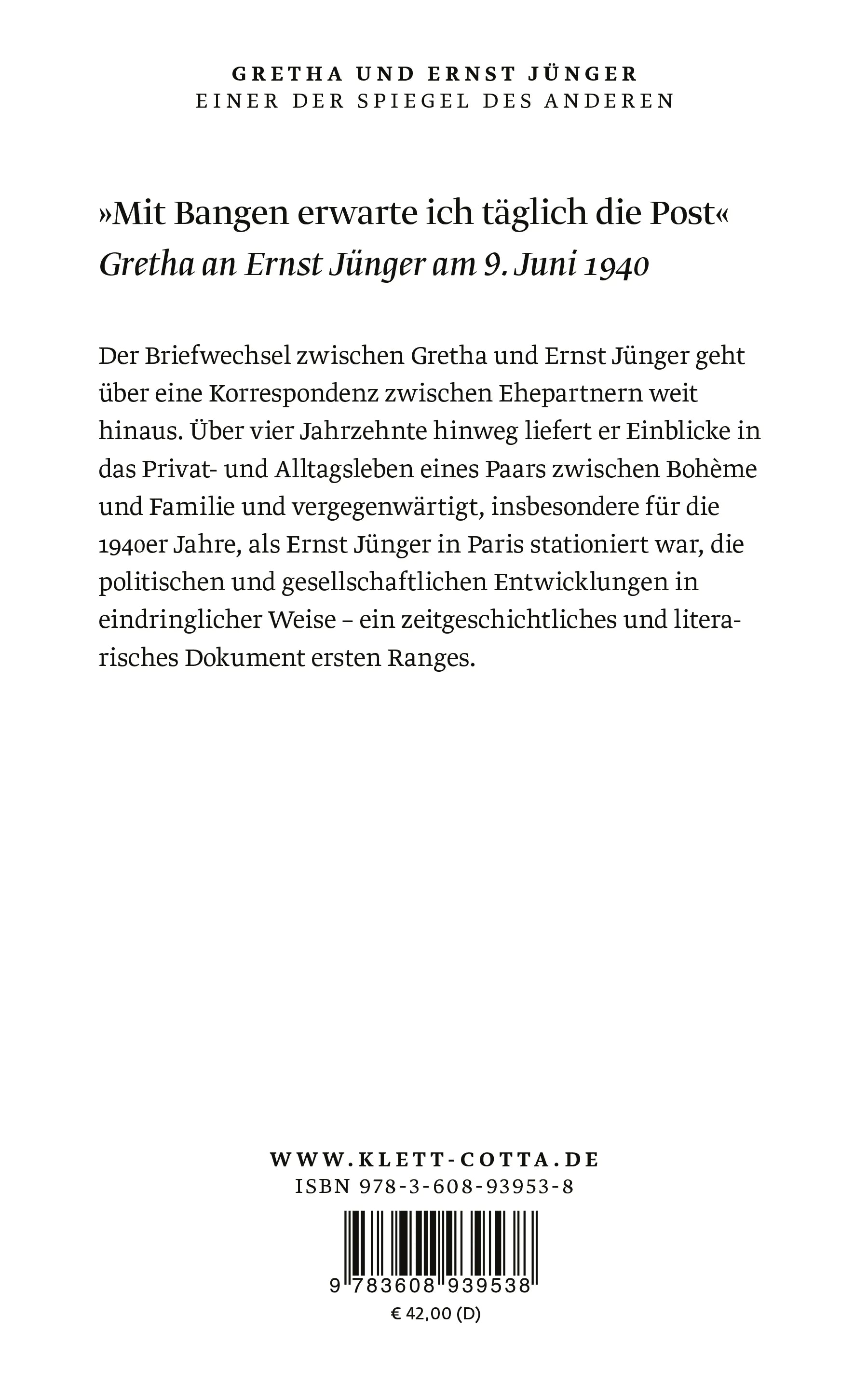 Buchrückseite von 'Einer der Spiegel des Anderen' mit Klappentext - Gebundene Ausgabe