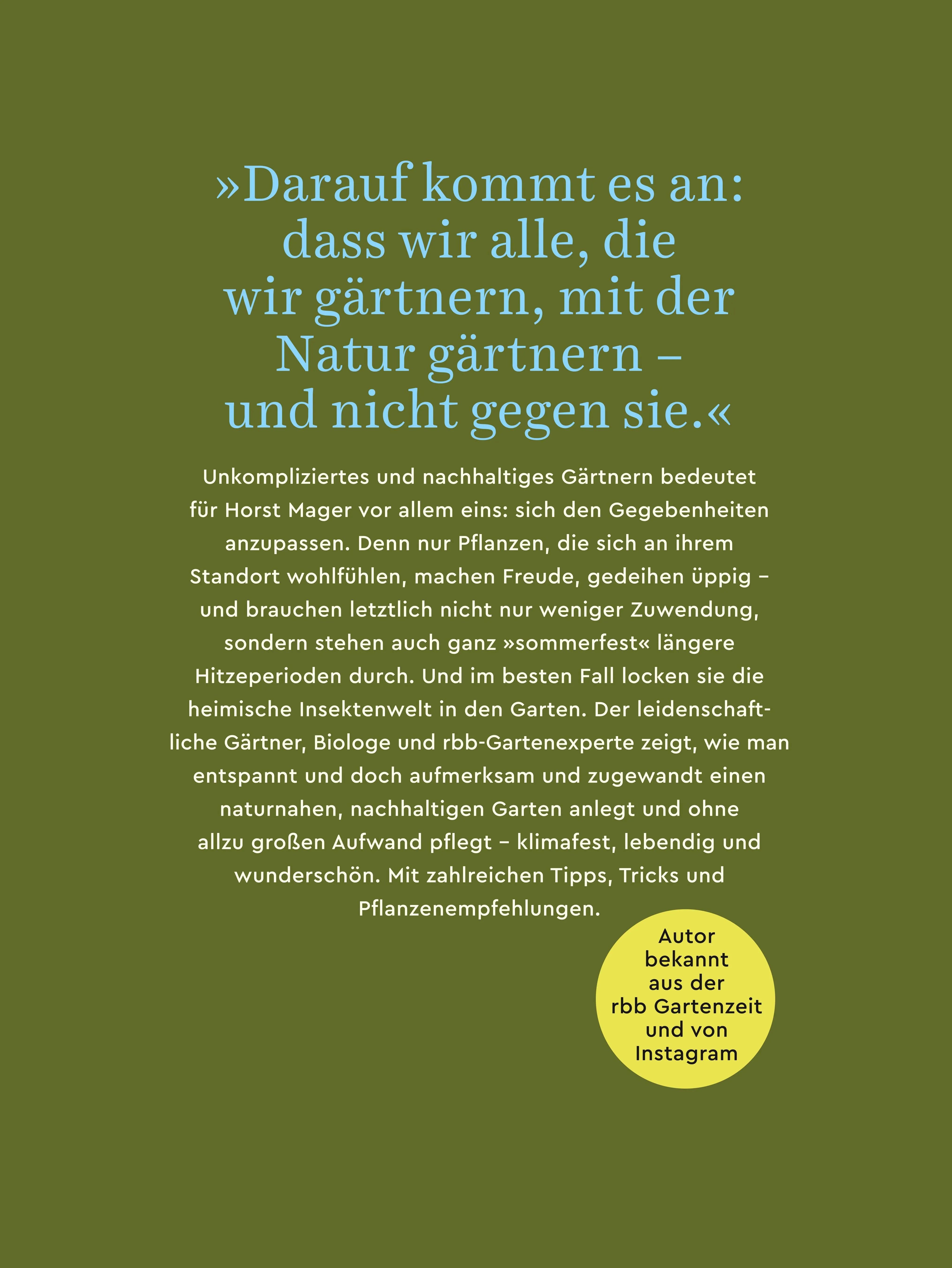 Buchrückseite von 'Einfach gärtnern! Naturnah und nachhaltig' mit Klappentext - Gebundene Ausgabe