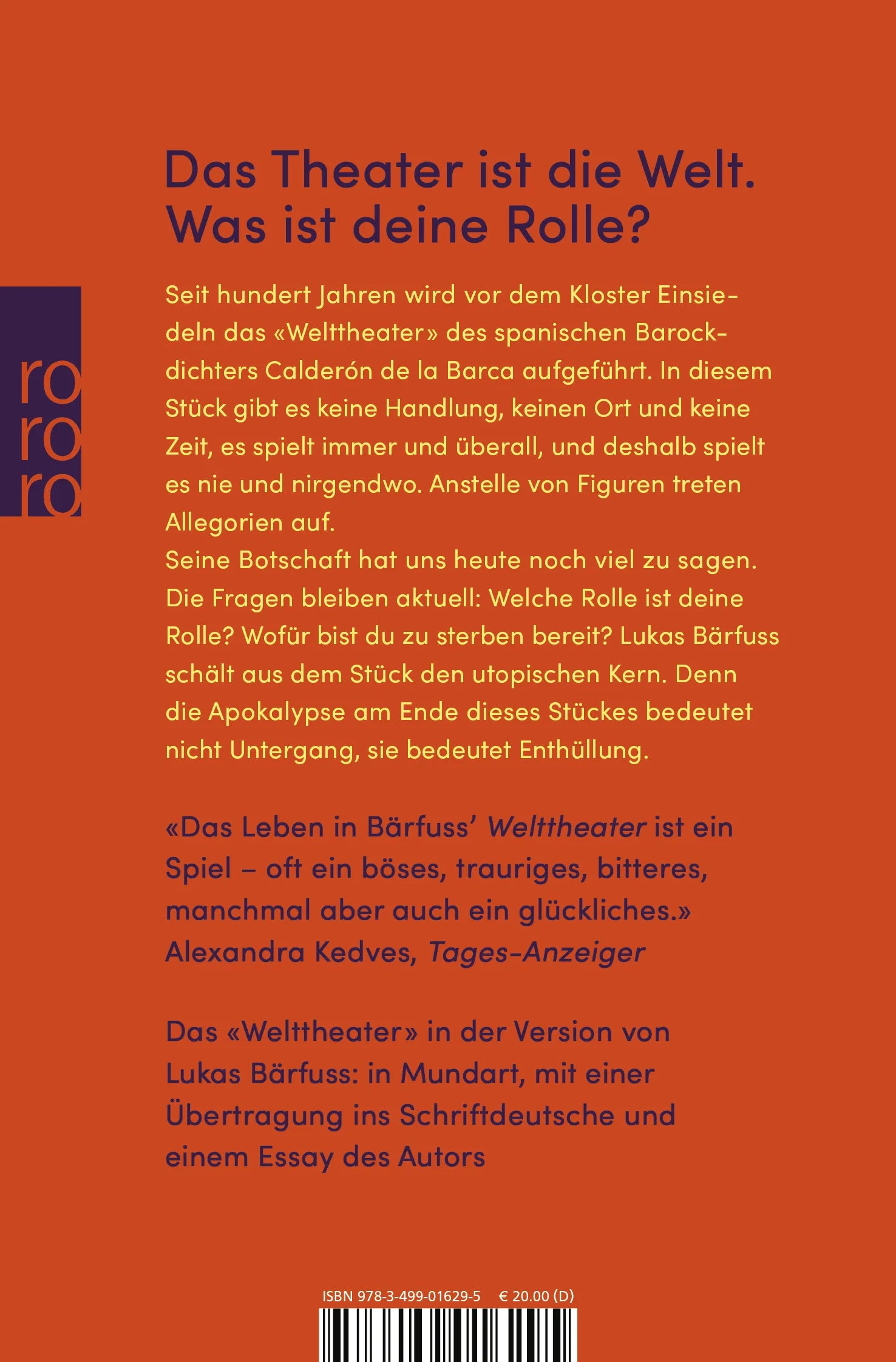 Buchrückseite von 'Einsiedler Welttheater' mit Klappentext - Taschenbuch