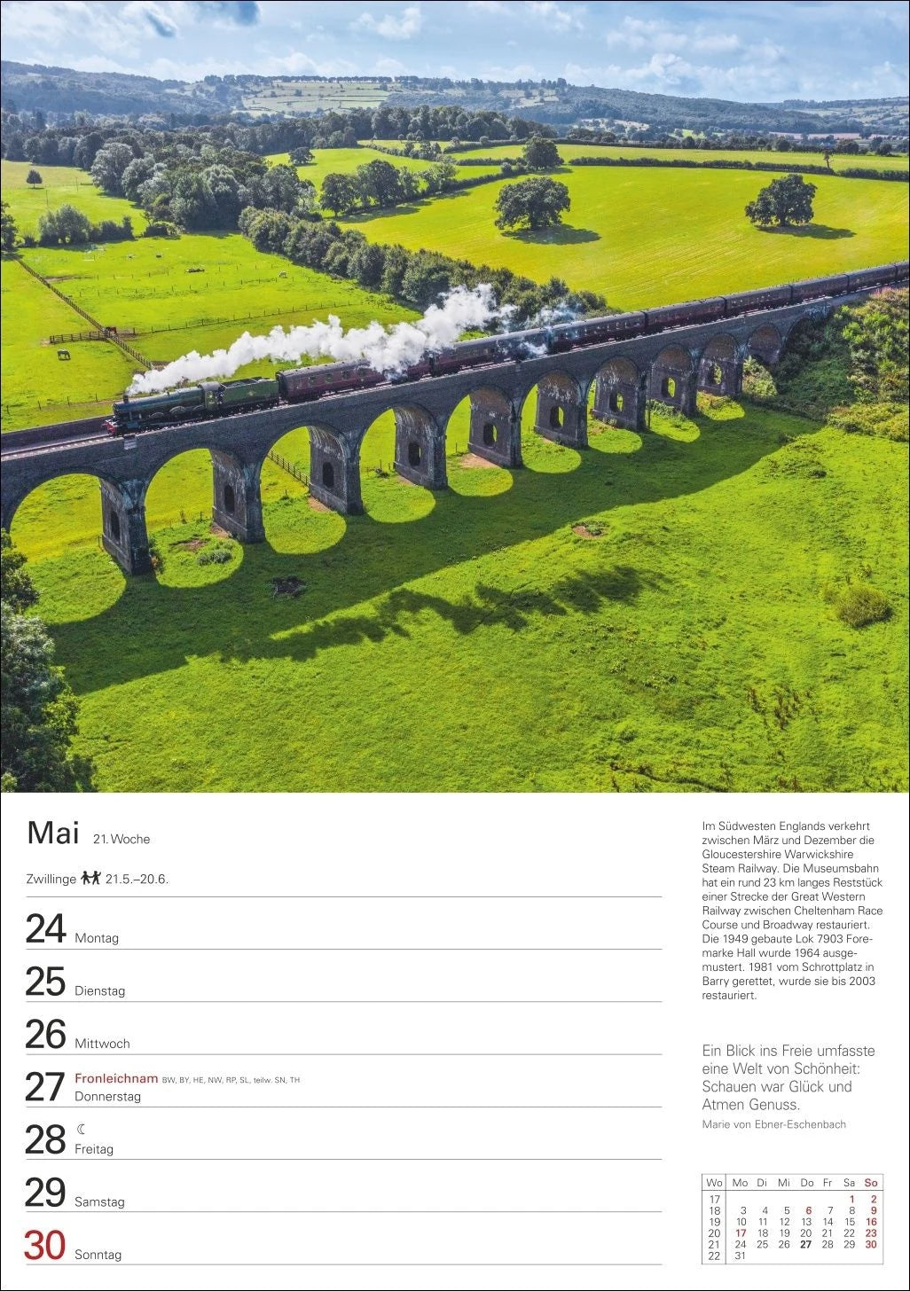 Eisenbahnen Wochenplaner 2027 - 53 faszinierende Fotografien – Ansicht