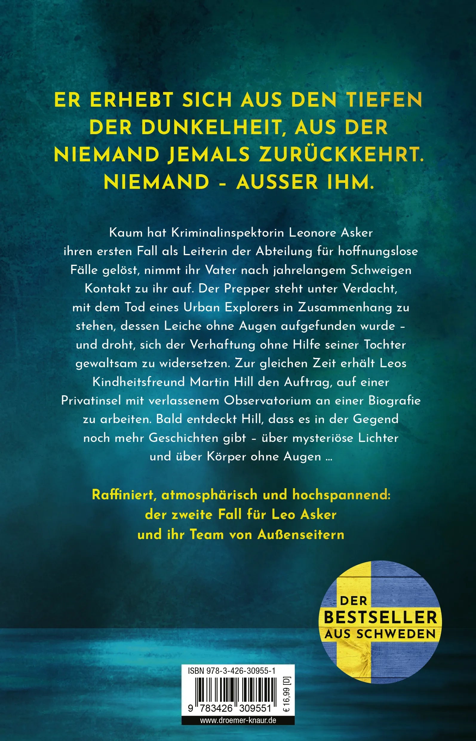 Buchrückseite von 'Eisiges Glas' mit Klappentext - Paperback