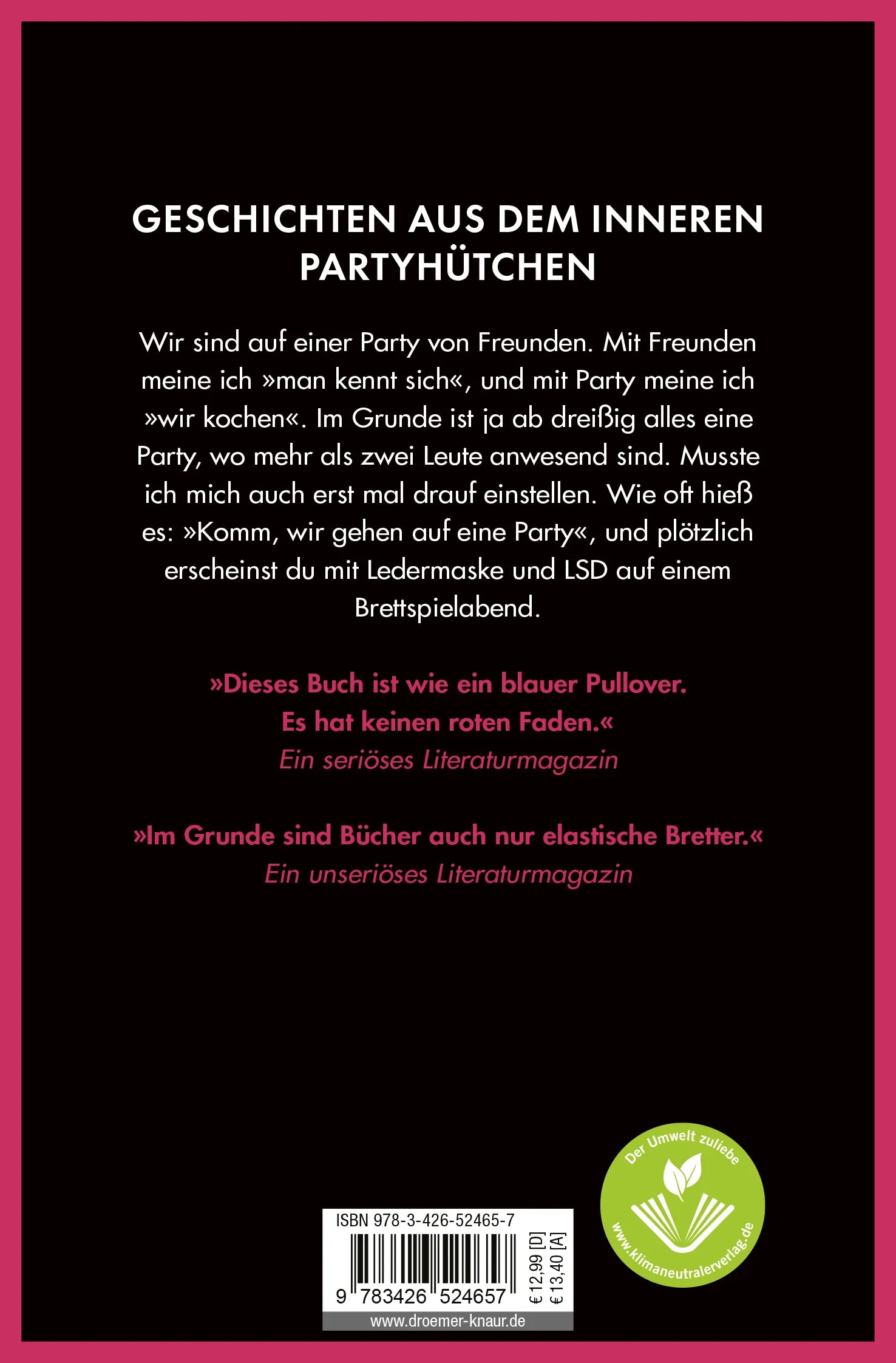 Buchrückseite von 'Ekstase - ist doch auch mal ganz schön' mit Klappentext - Taschenbuch
