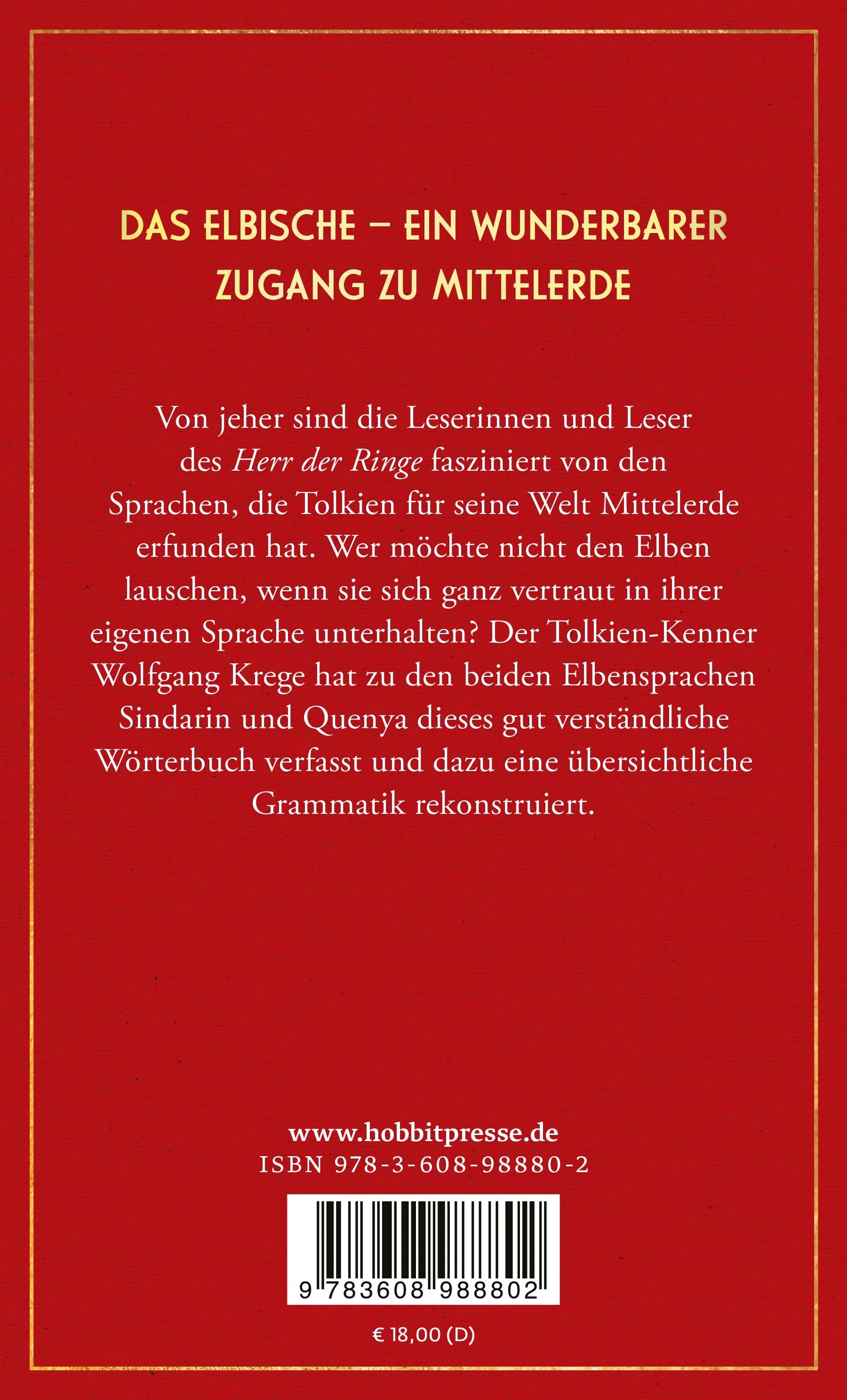 Buchrückseite von 'Elbisches Wörterbuch' mit Klappentext - Taschenbuch