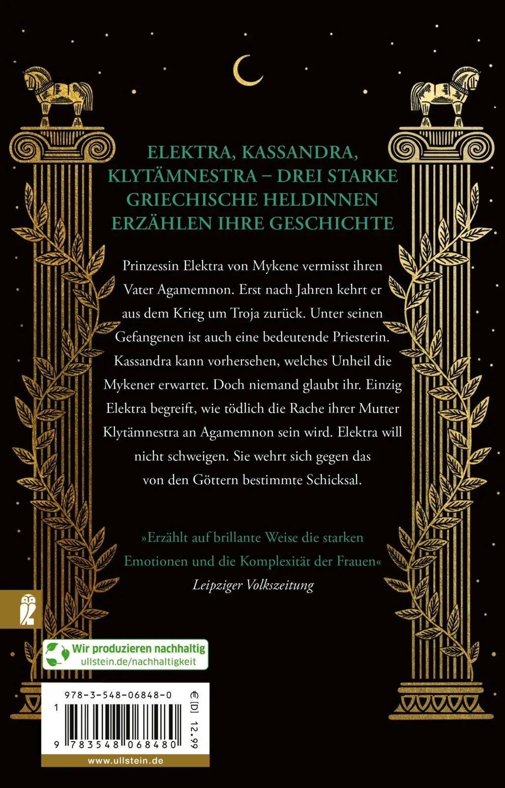 Buchrückseite von 'Elektra, die hell Leuchtende' mit Klappentext - Taschenbuch
