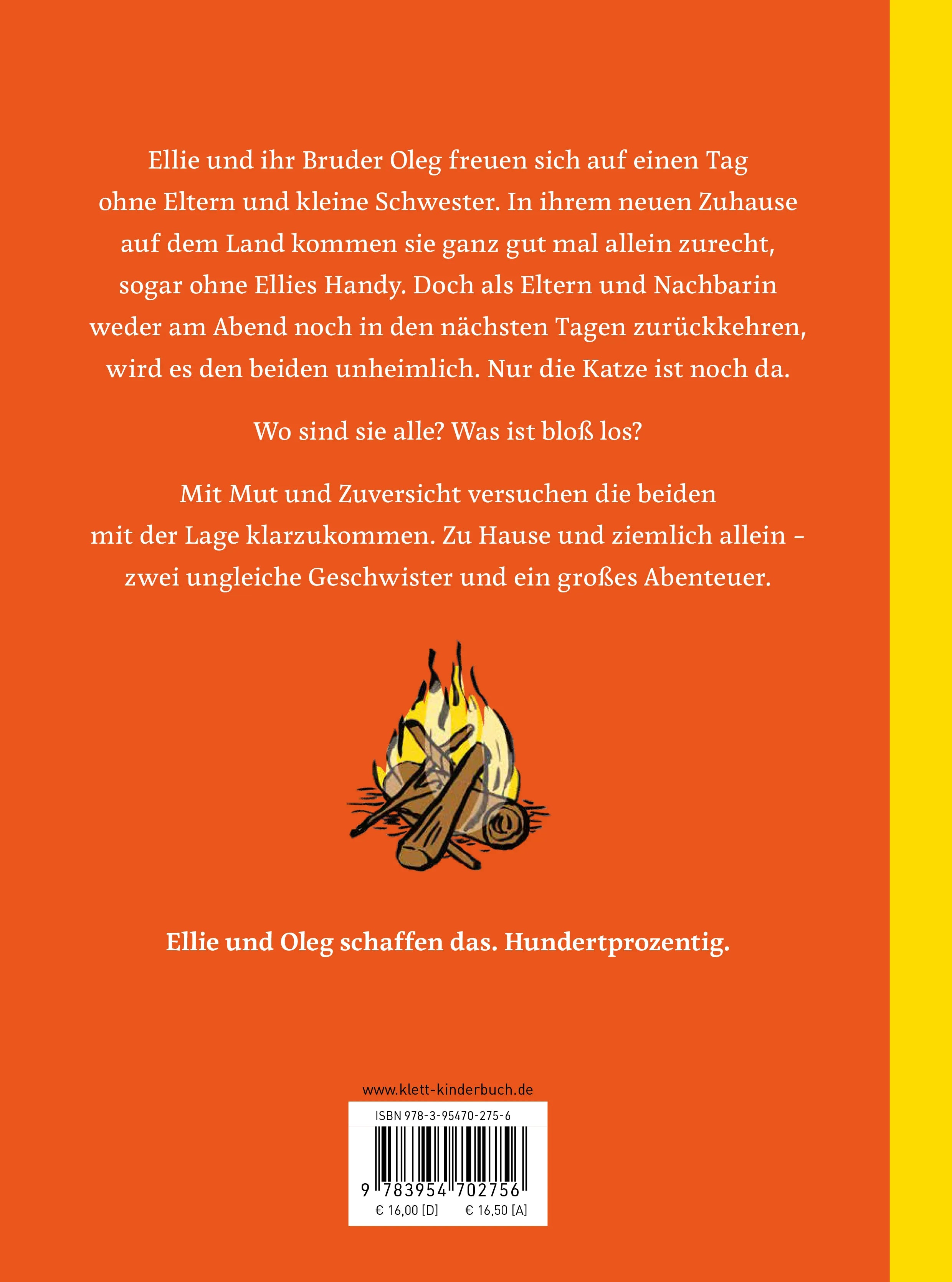 Buchrückseite von 'Ellie & Oleg - außer uns ist keiner hier' mit Klappentext - Gebundene Ausgabe