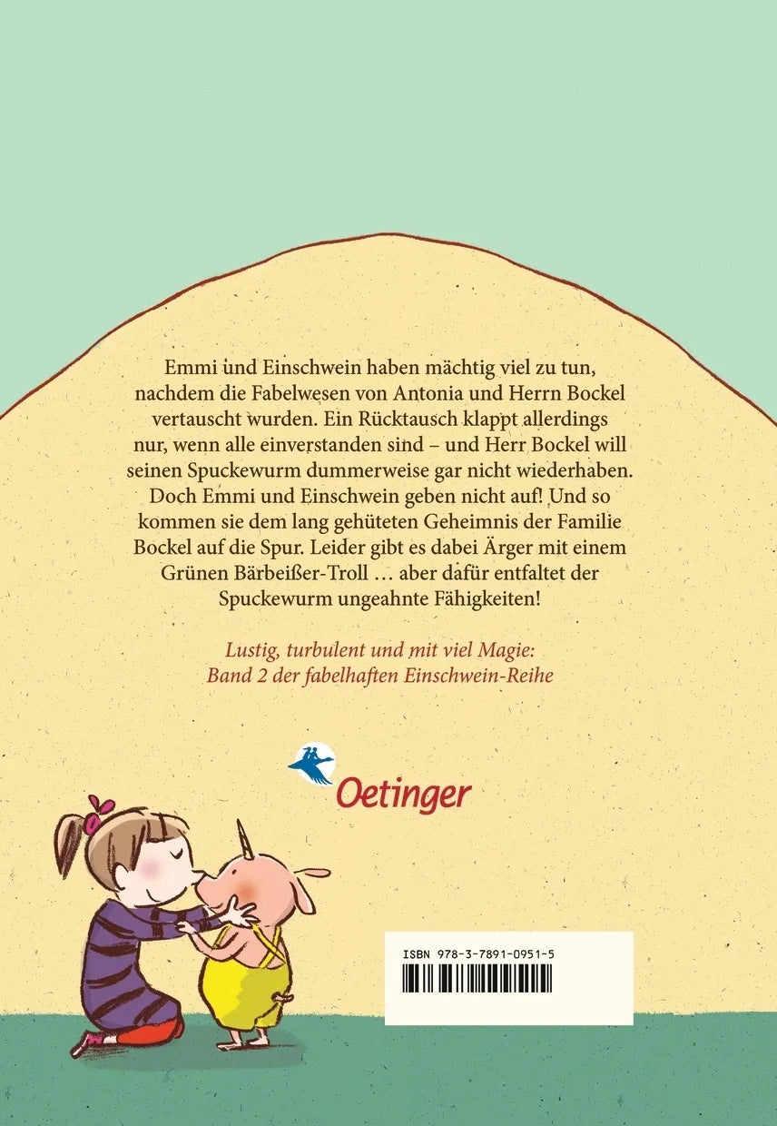 Buchrückseite von 'Emmi & Einschwein 2. Im Herzen ein Held!' mit Klappentext - Gebundene Ausgabe