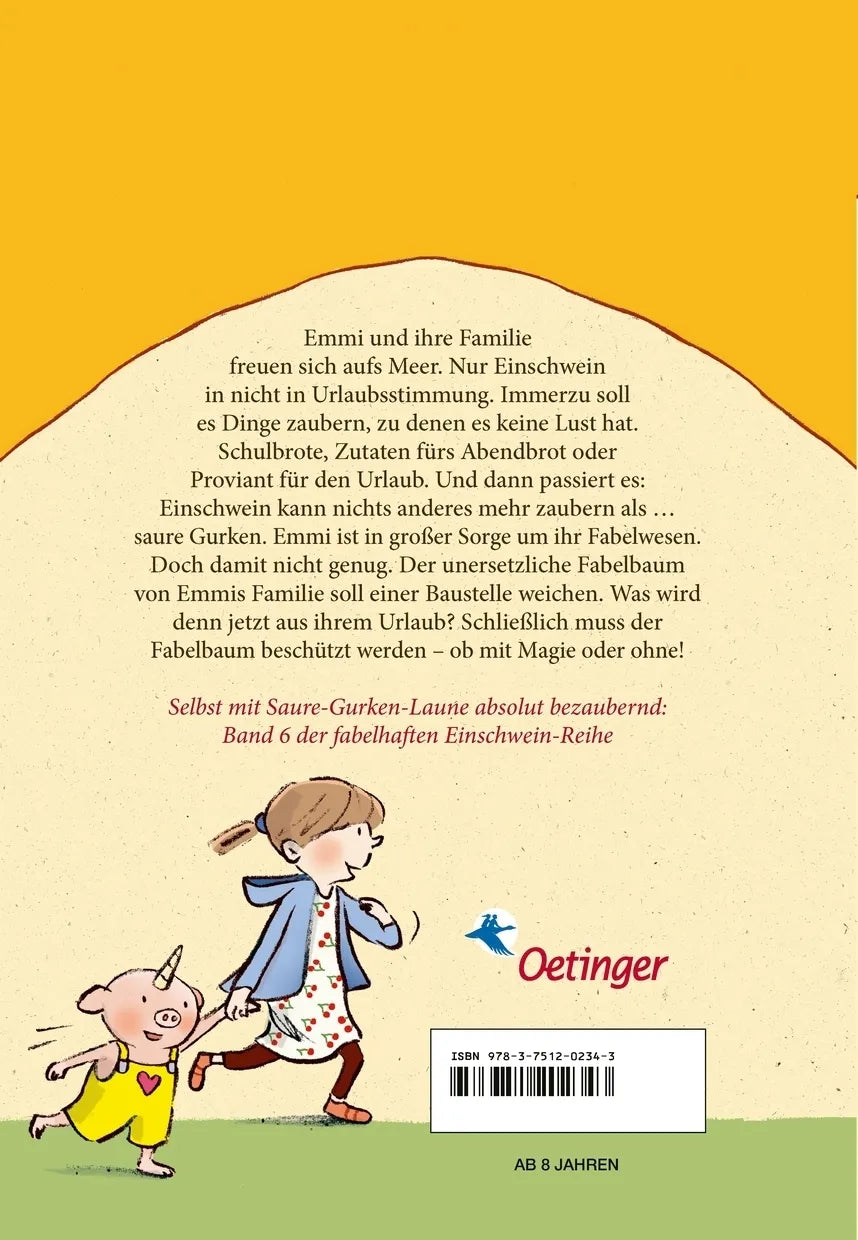 Buchrückseite von 'Emmi & Einschwein 6. Fabelwesen zelten selten' mit Klappentext - Gebundene Ausgabe