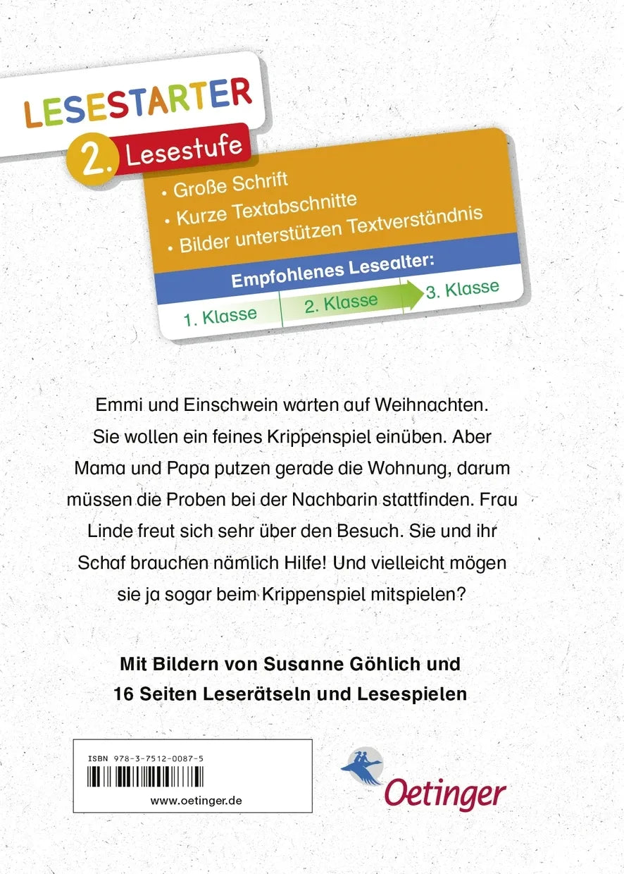 Buchrückseite von 'Emmi & Einschwein. Fröhliche Schweinachten!' mit Klappentext - Gebundene Ausgabe