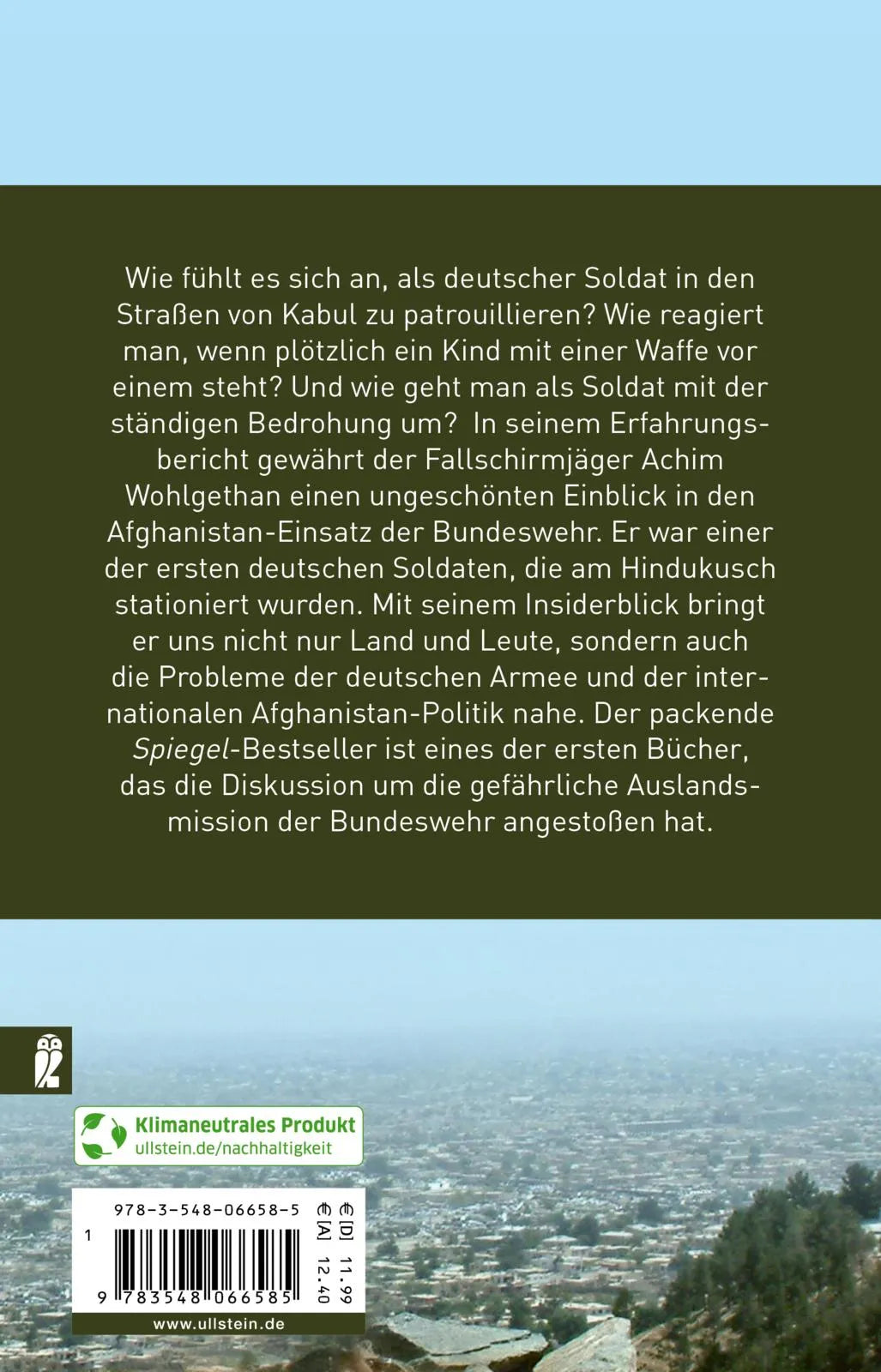 Buchrückseite von 'Endstation Kabul' mit Klappentext - Taschenbuch