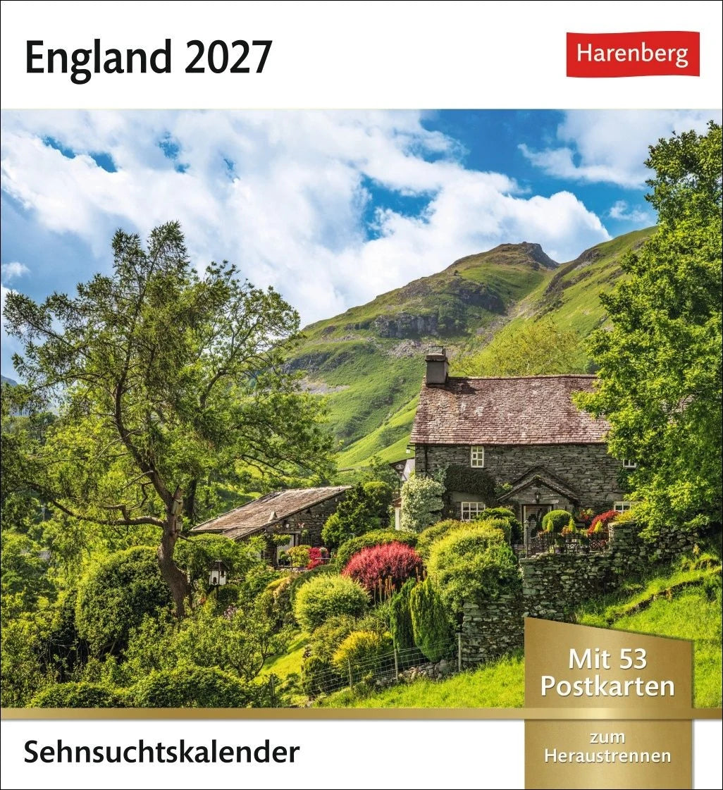 Postkartenkalender: England Sehnsuchtskalender 2027 - Wochenkalender mit 53 Postkarten