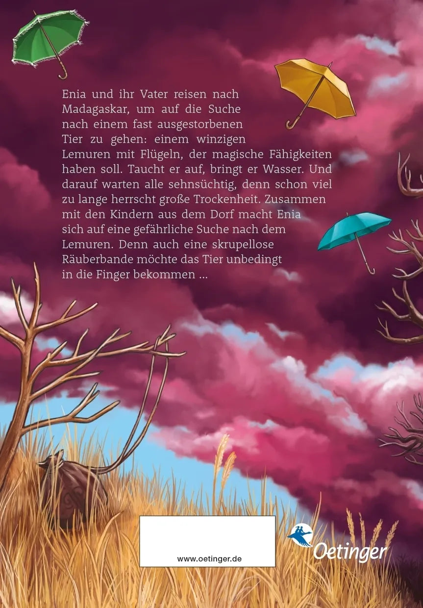 Buchrückseite von 'Enia und der Regenzauber' mit Klappentext - Gebundene Ausgabe