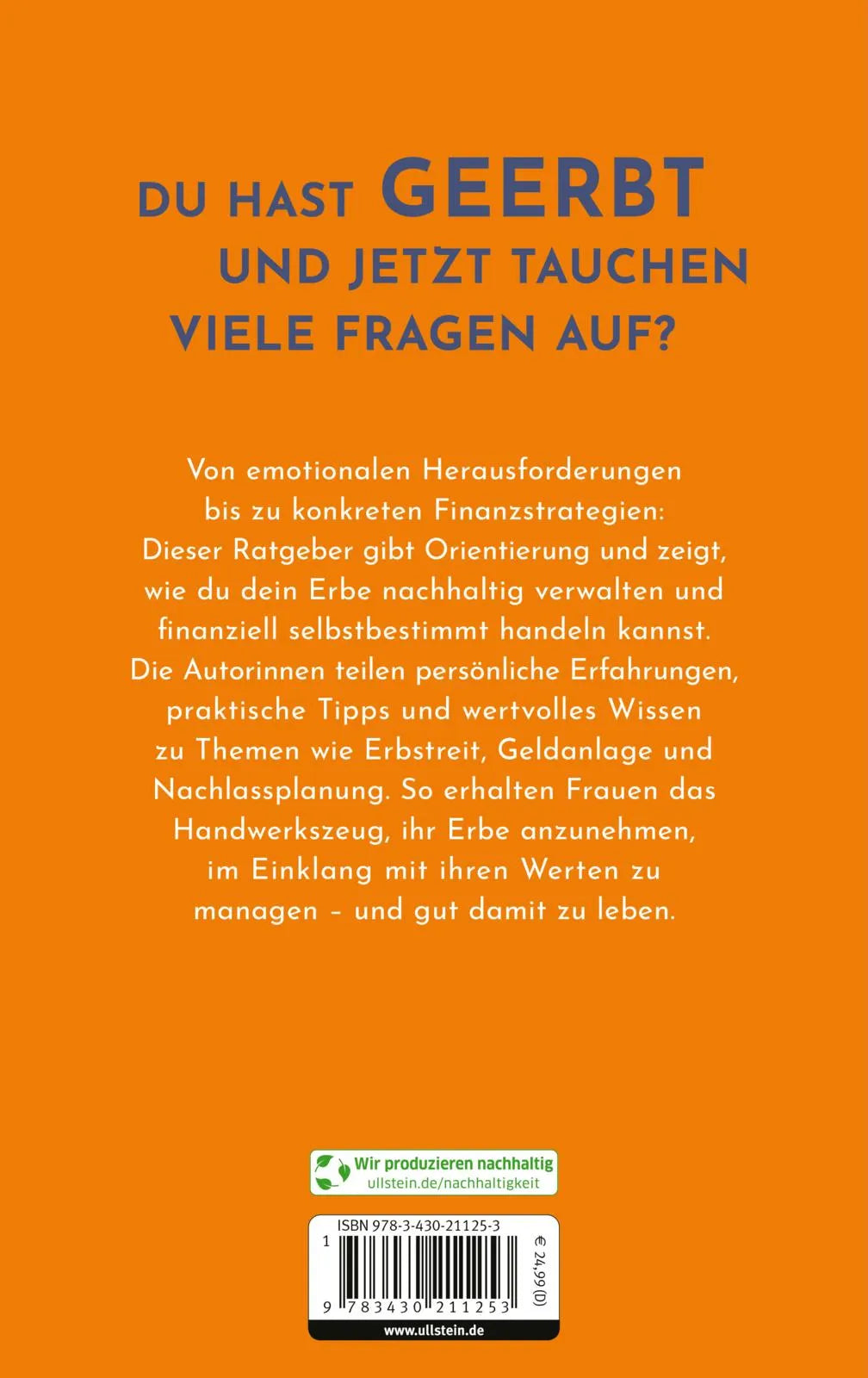 Buchrückseite von 'Erben für Anfängerinnen' mit Klappentext - Gebundene Ausgabe