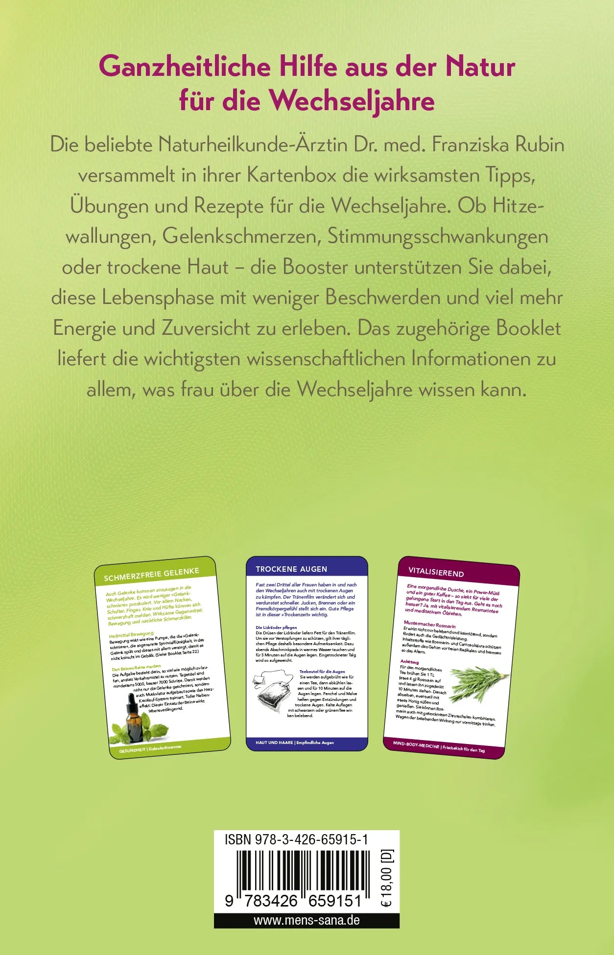 Buchrückseite von 'Erste Hilfe für die Wechseljahre' mit Klappentext - Taschenbuch