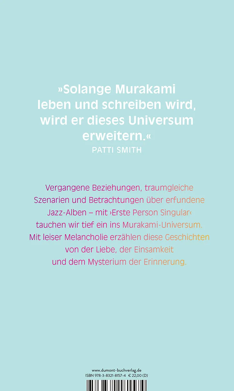 Buchrückseite von 'Erste Person Singular' mit Klappentext - Gebundene Ausgabe