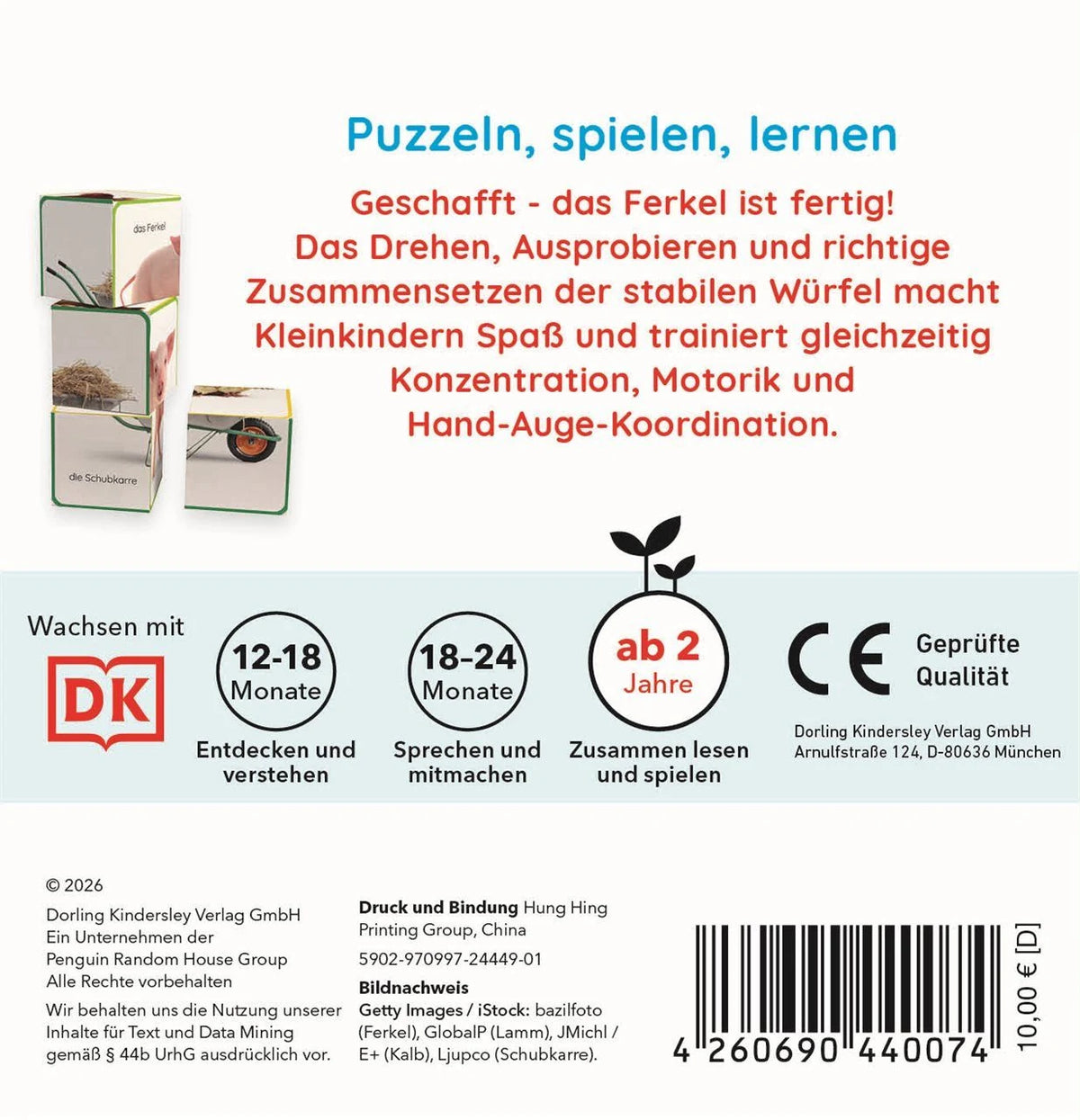 Erstes Lernen Würfelpuzzle. Bauernhof – Ansicht