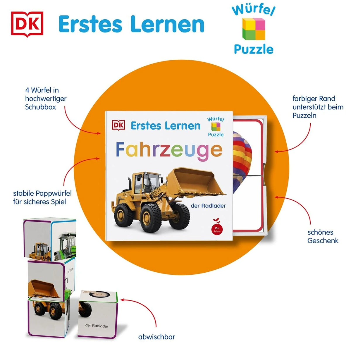 Erstes Lernen Würfelpuzzle. Fahrzeuge – Ansicht
