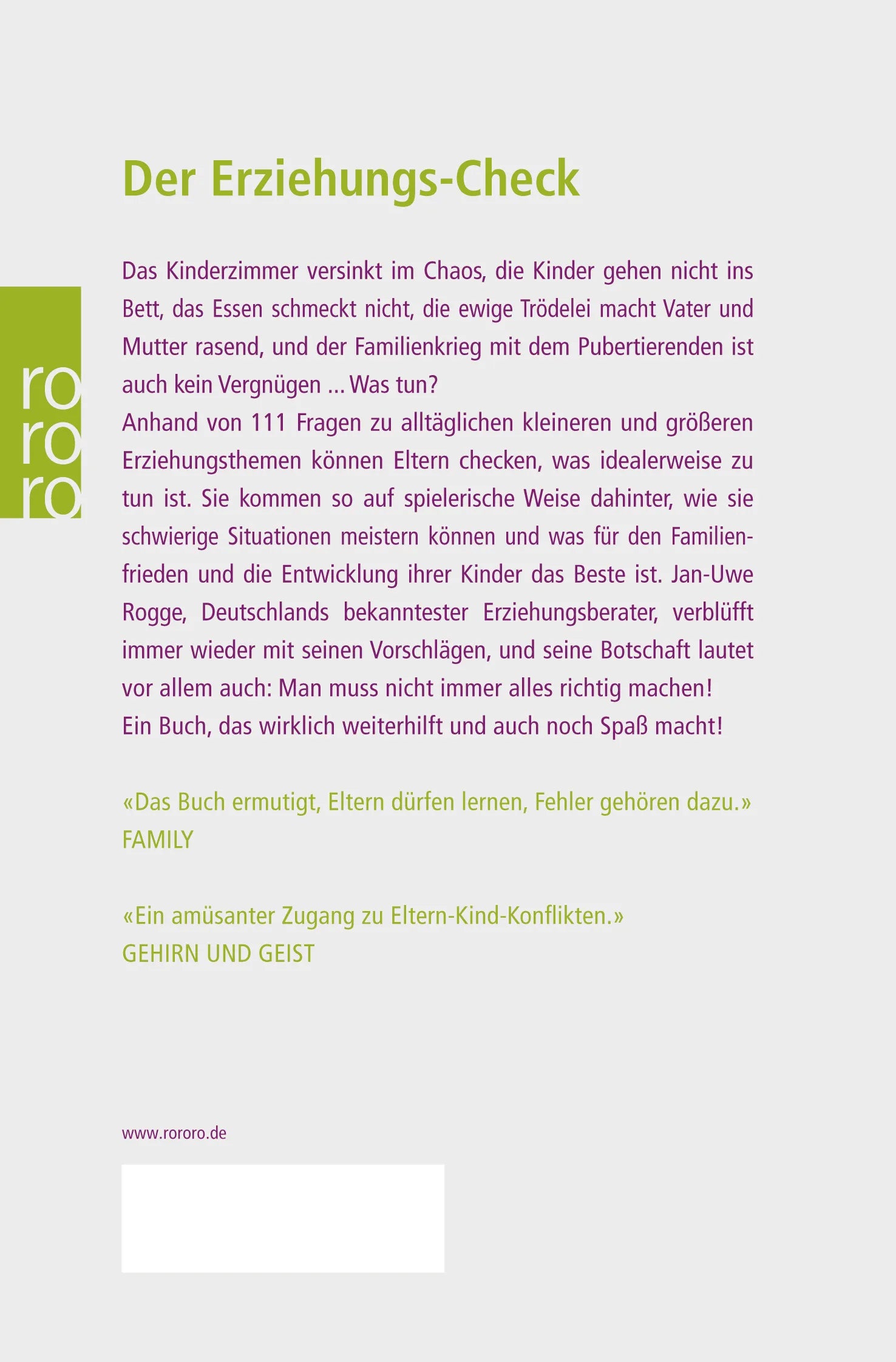 Buchrückseite von 'Erziehung' mit Klappentext - Taschenbuch