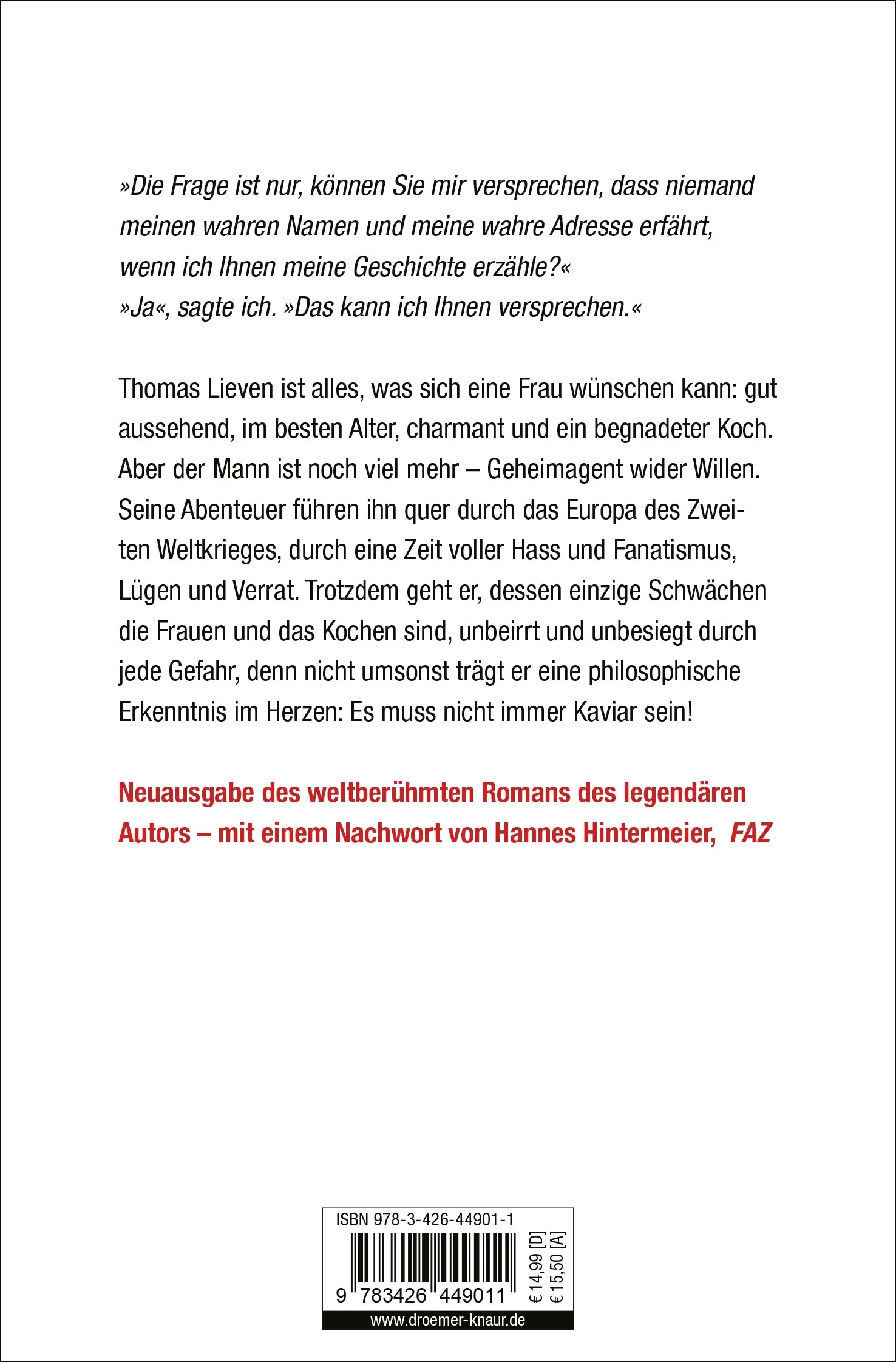 Buchrückseite von 'Es muß nicht immer Kaviar sein' mit Klappentext - Taschenbuch