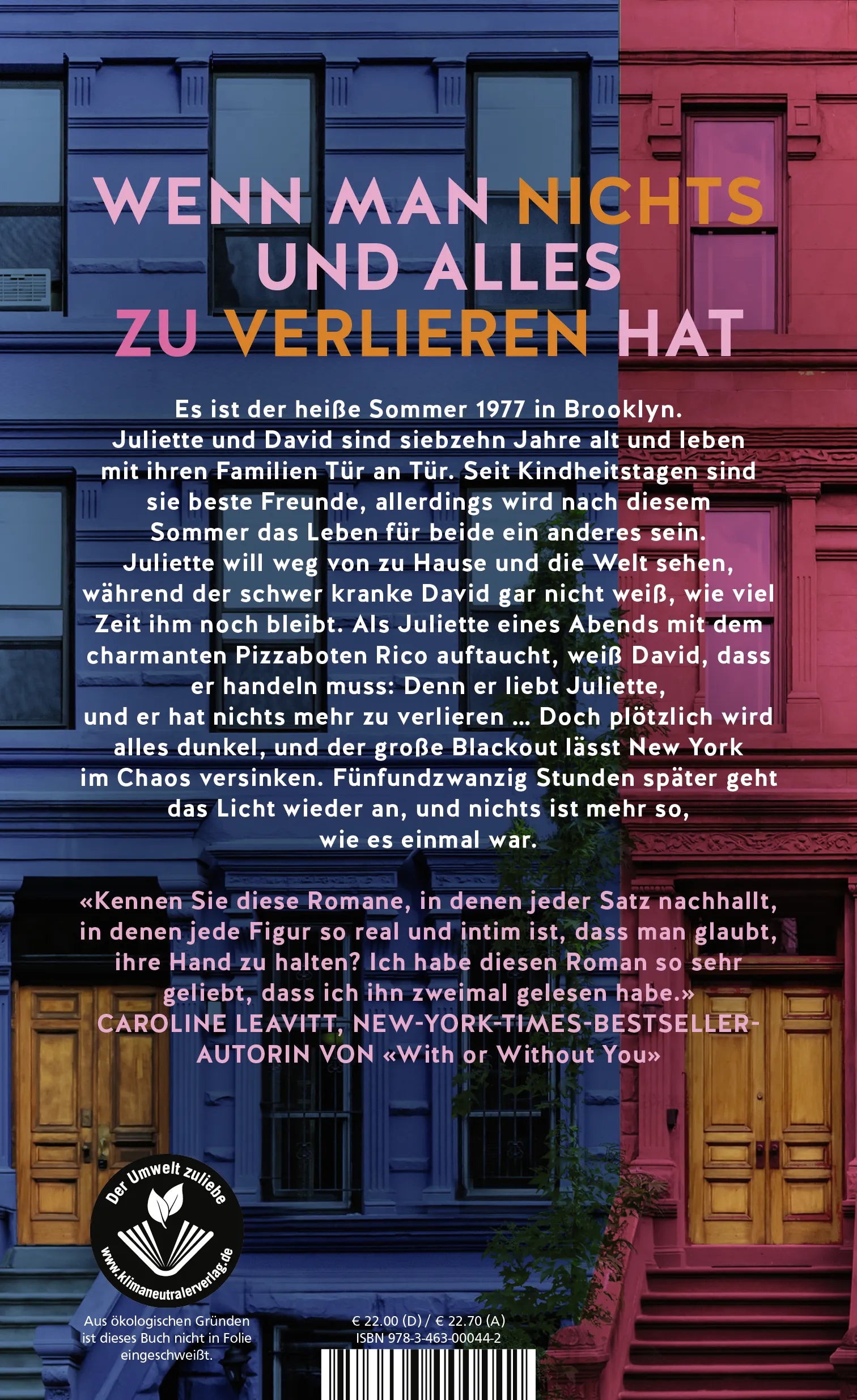 Buchrückseite von 'Es war einmal in Brooklyn' mit Klappentext - Gebundene Ausgabe