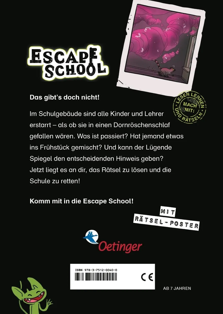 Buchrückseite von 'Escape School 2. Der unheimliche Nebel' mit Klappentext - Gebundene Ausgabe