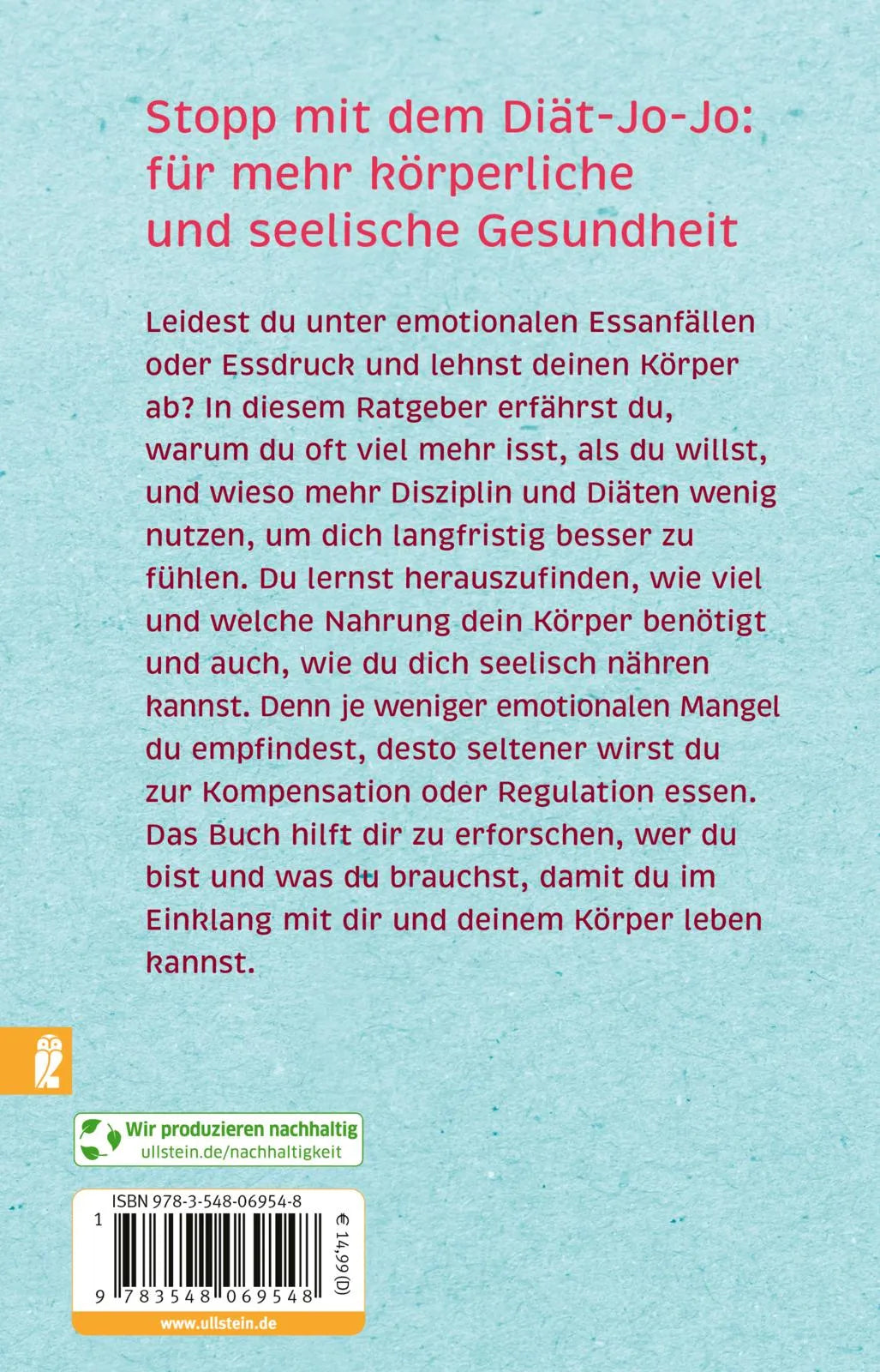 Buchrückseite von 'Essanfälle adé' mit Klappentext - Taschenbuch