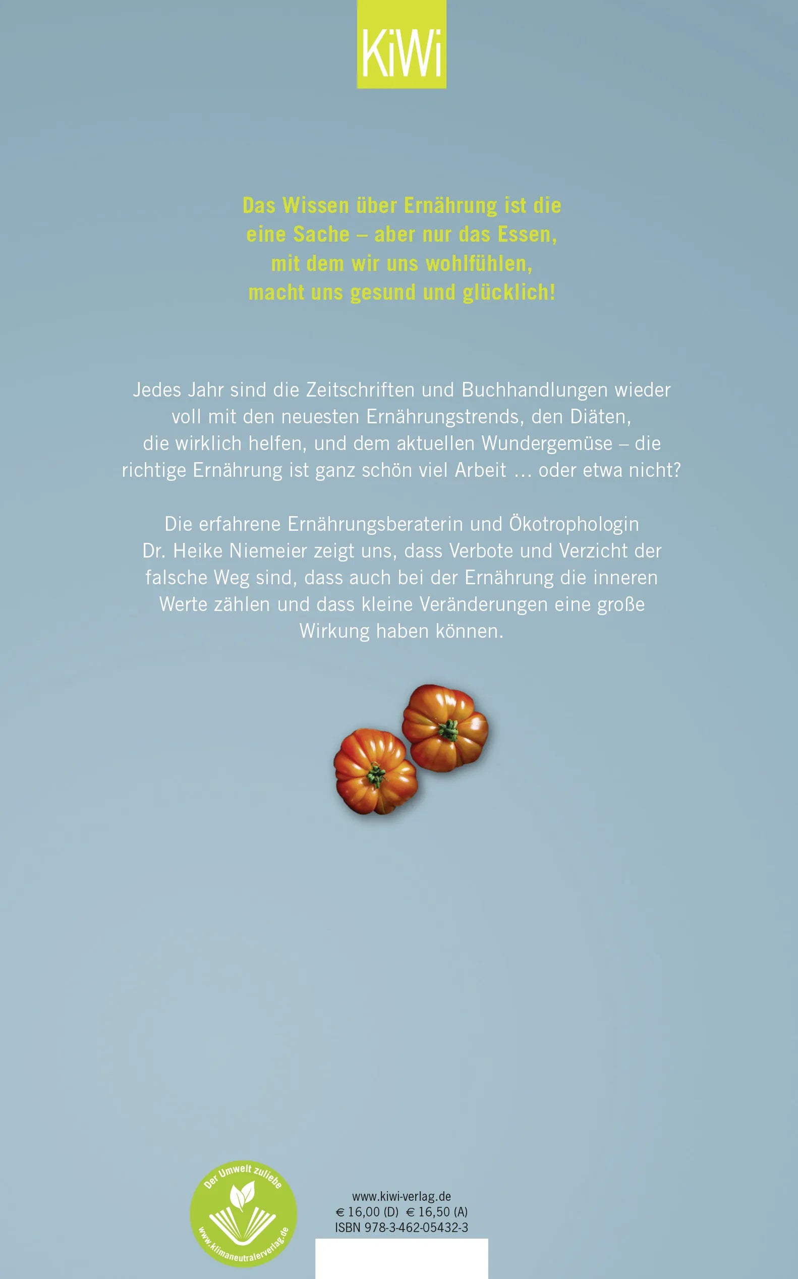 Buchrückseite von 'Essen gut, alles gut' mit Klappentext - Taschenbuch