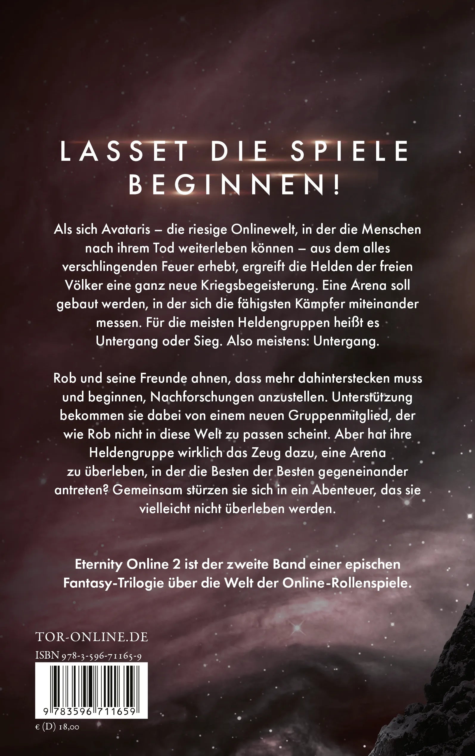 Buchrückseite von 'Eternity Online 2' mit Klappentext - Paperback