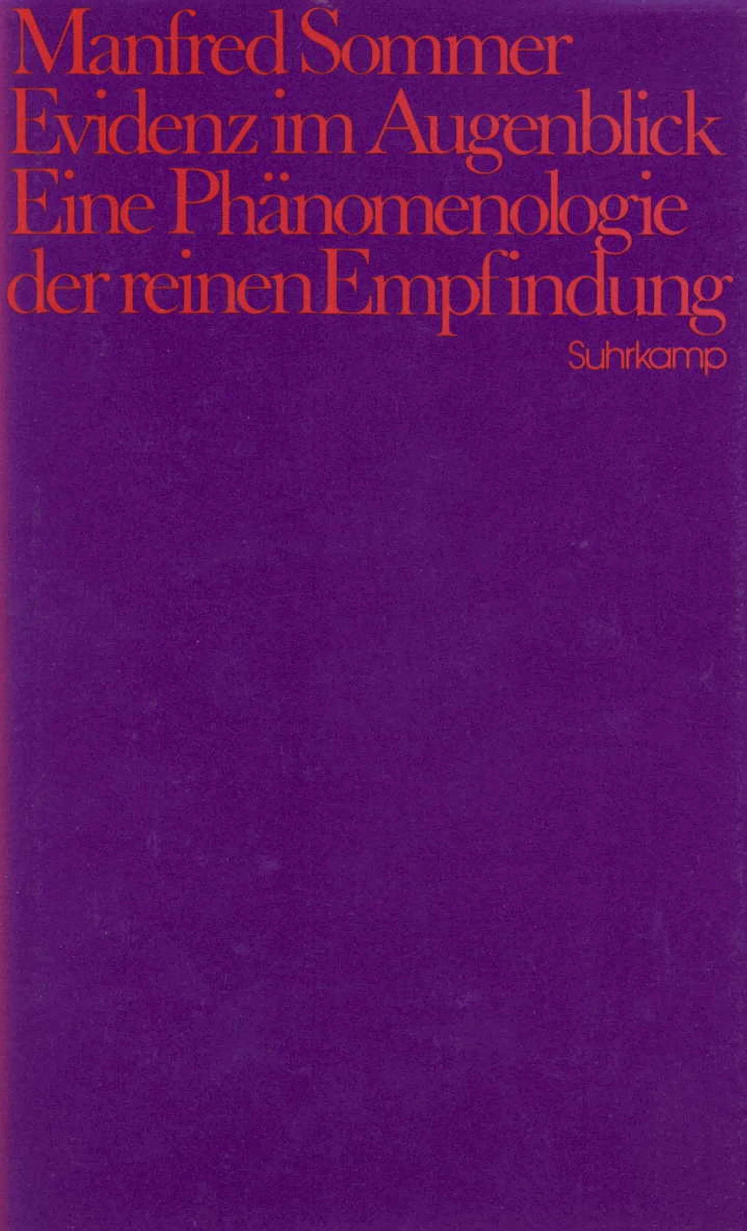 Buchcover von 'Evidenz im Augenblick' - Gebundene Ausgabe von Manfred Sommer