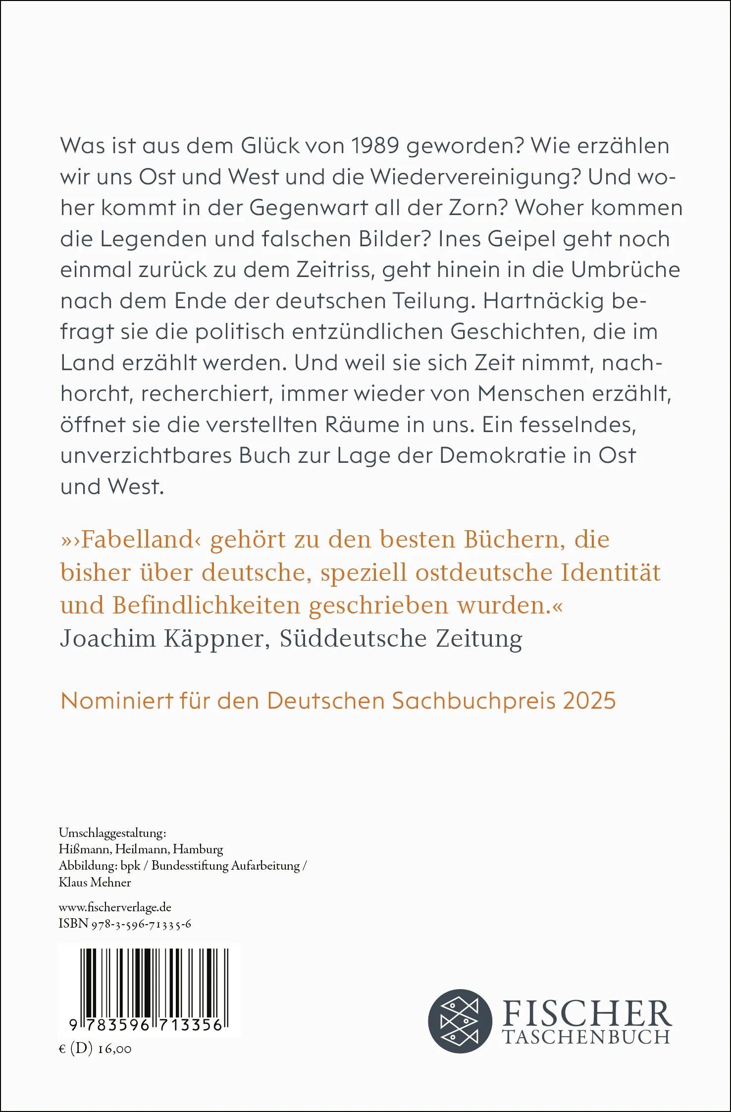 Buchrückseite von 'Fabelland' mit Klappentext - Taschenbuch