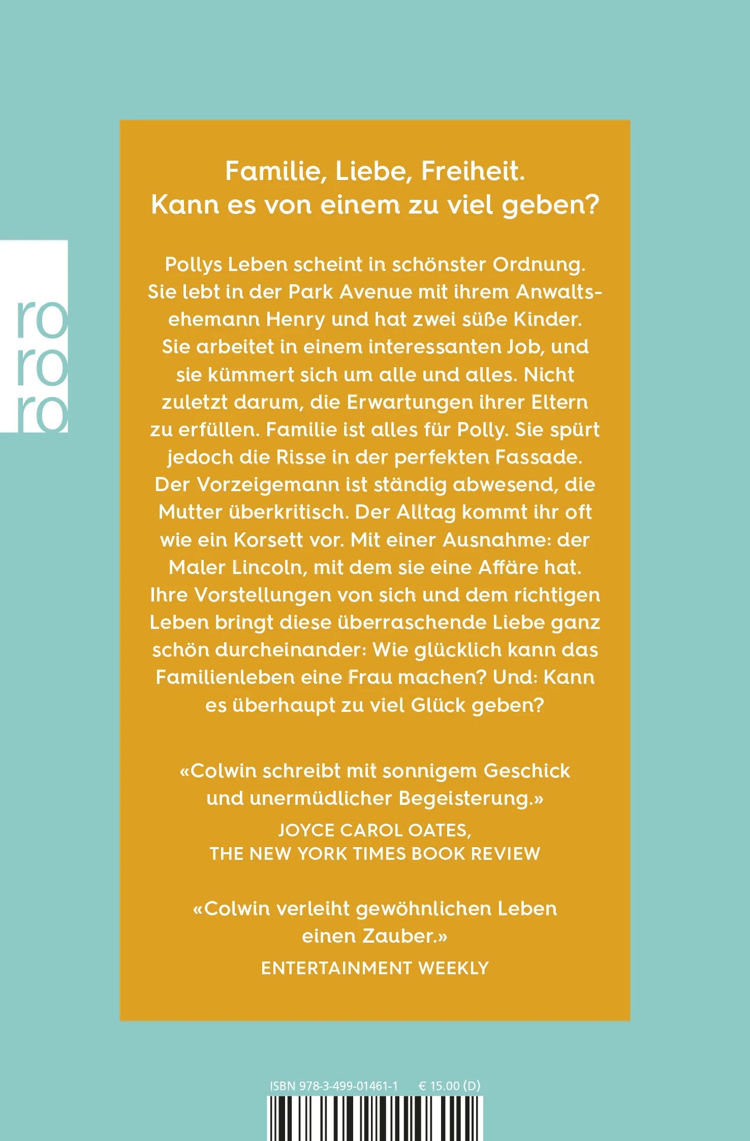 Buchrückseite von 'Familienglück' mit Klappentext - Taschenbuch