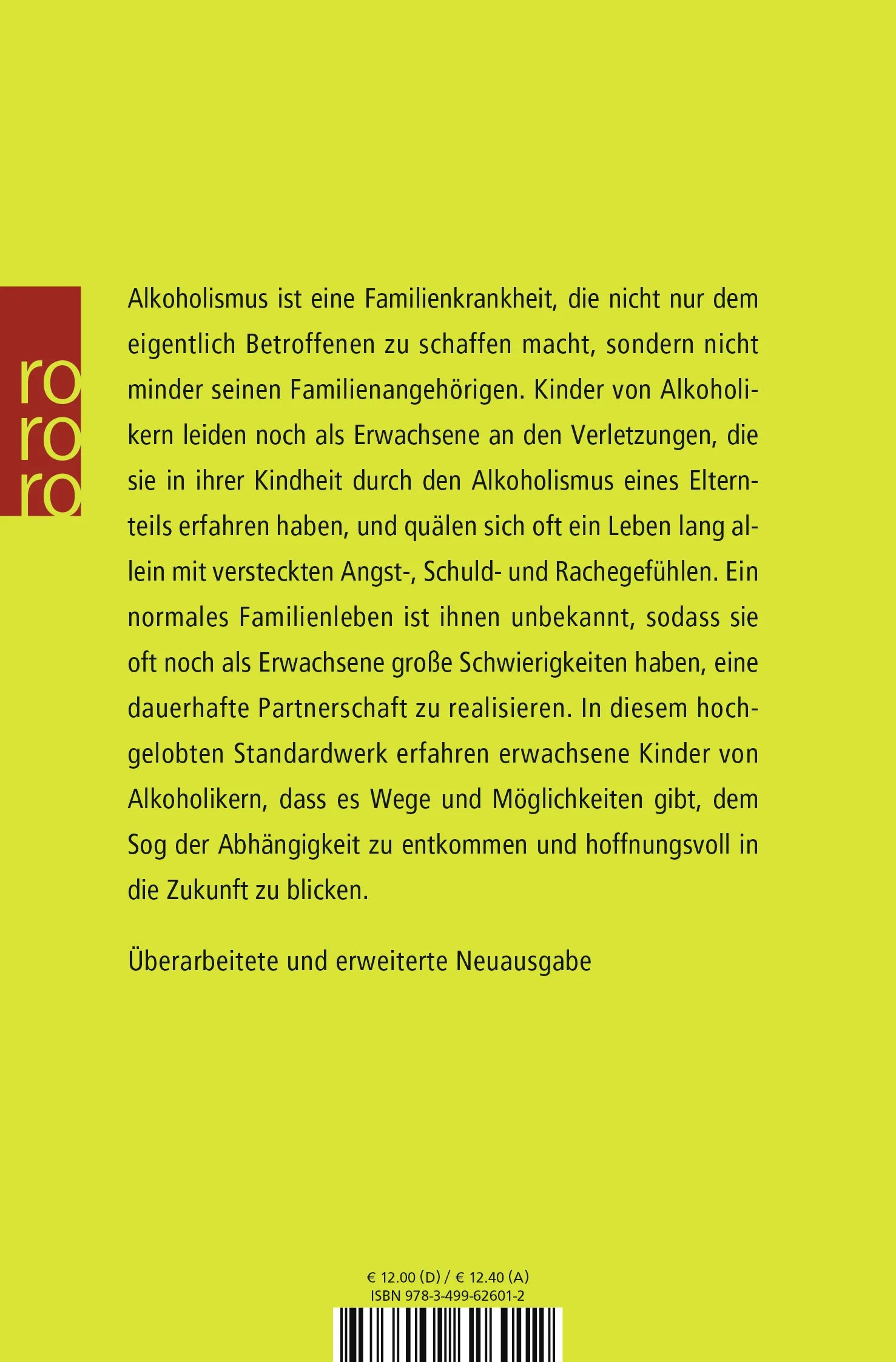 Buchrückseite von 'Familienkrankheit Alkoholismus' mit Klappentext - Taschenbuch