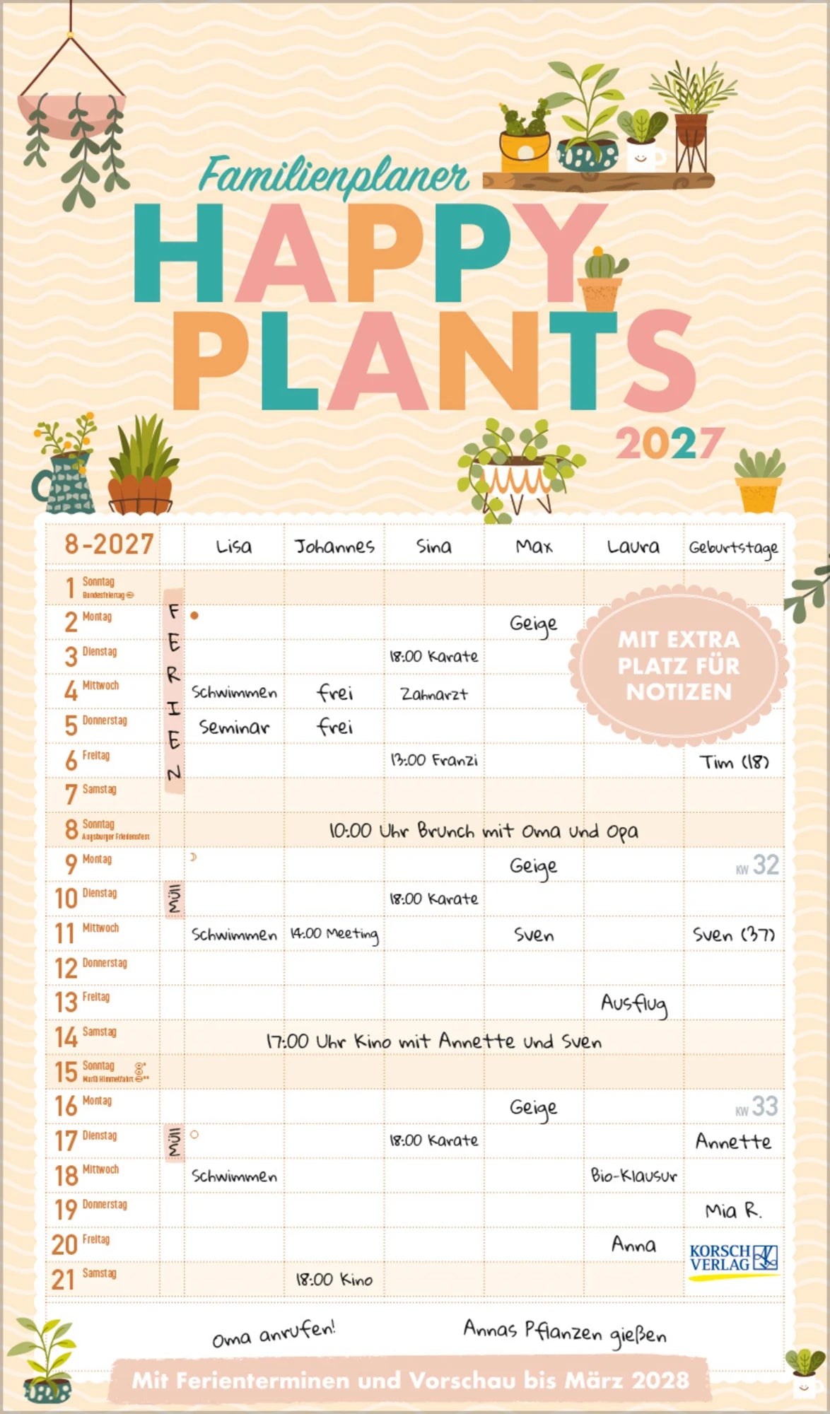 Familienplaner: Familienplaner Happy Plants 2027