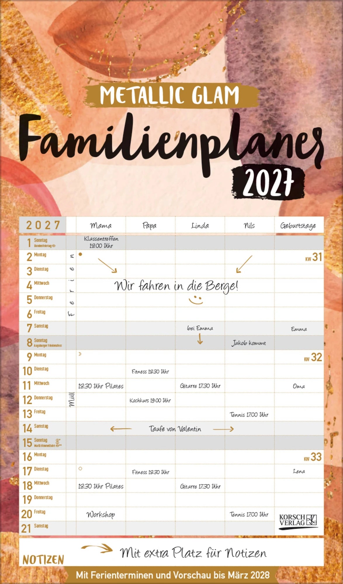 Familienplaner: Familienplaner Metallic Glam 2027