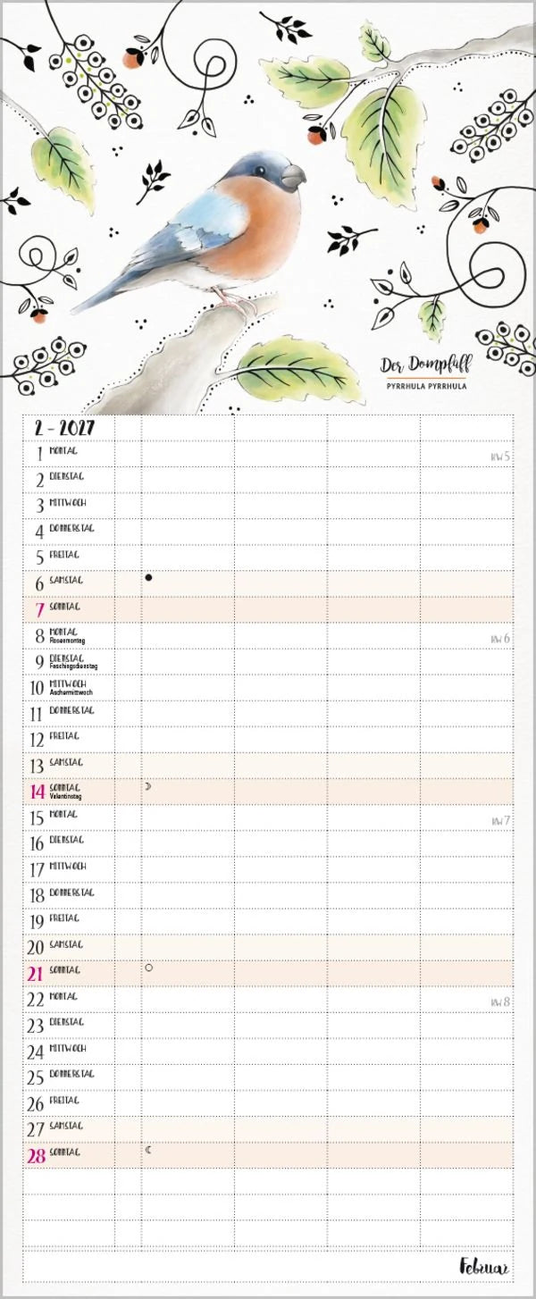 Familienplaner Pretty Birds 2027 – Ansicht