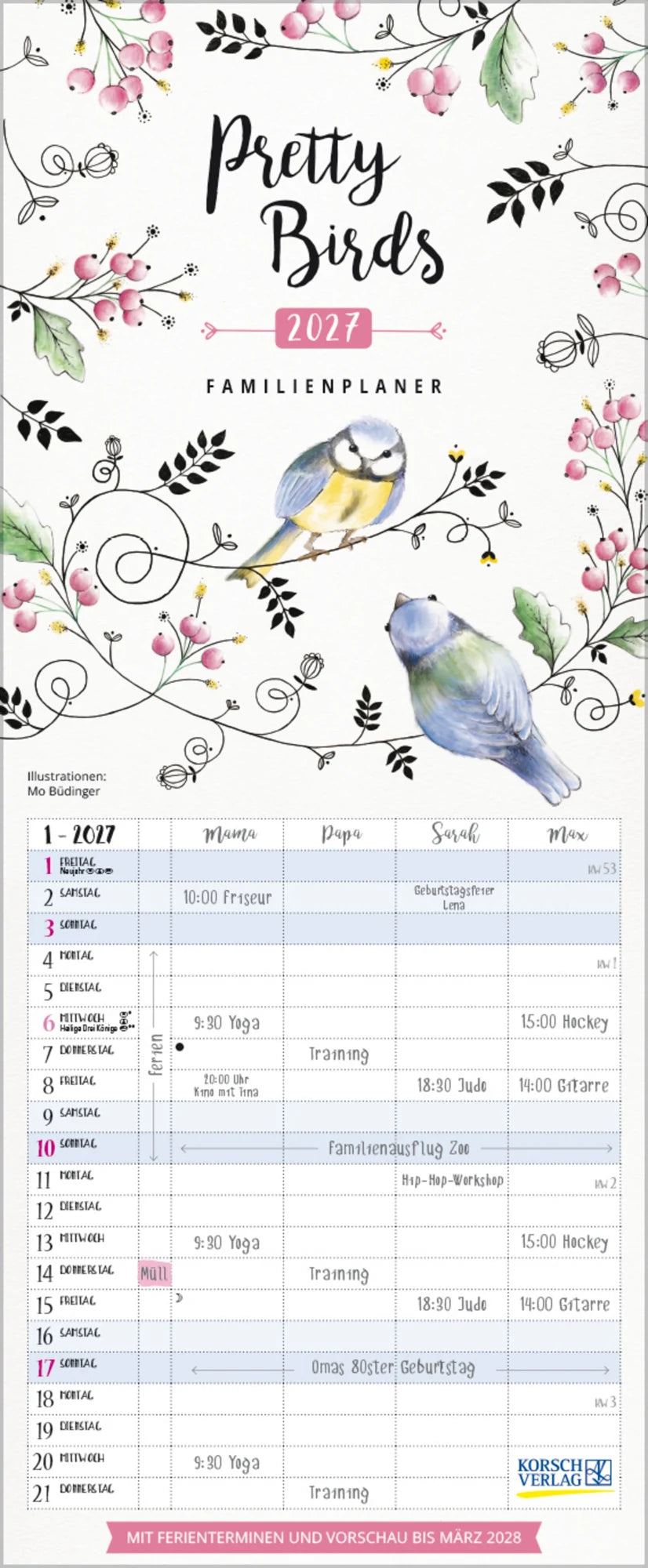 Familienplaner: Familienplaner Pretty Birds 2027