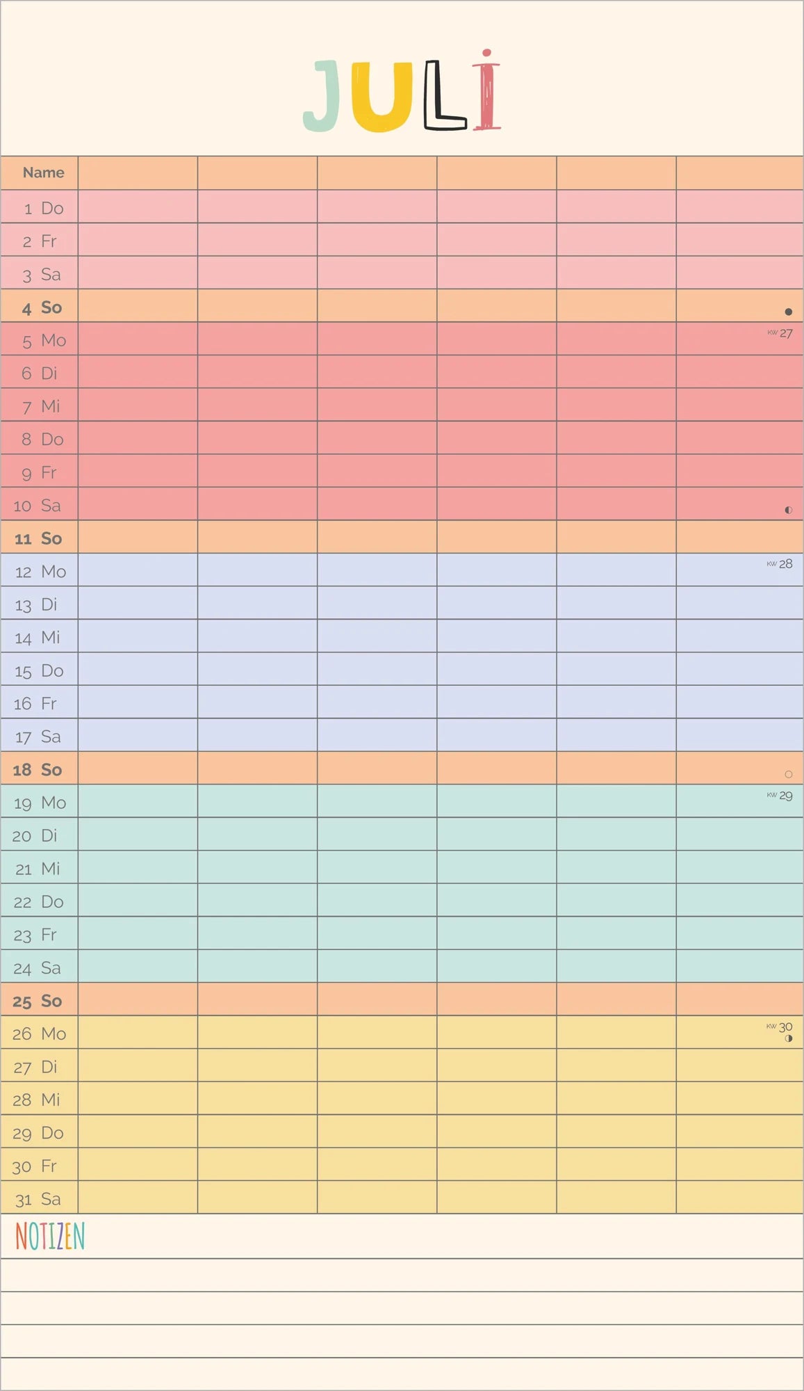 Familienplaner Unser buntes Jahr 2027 – Ansicht