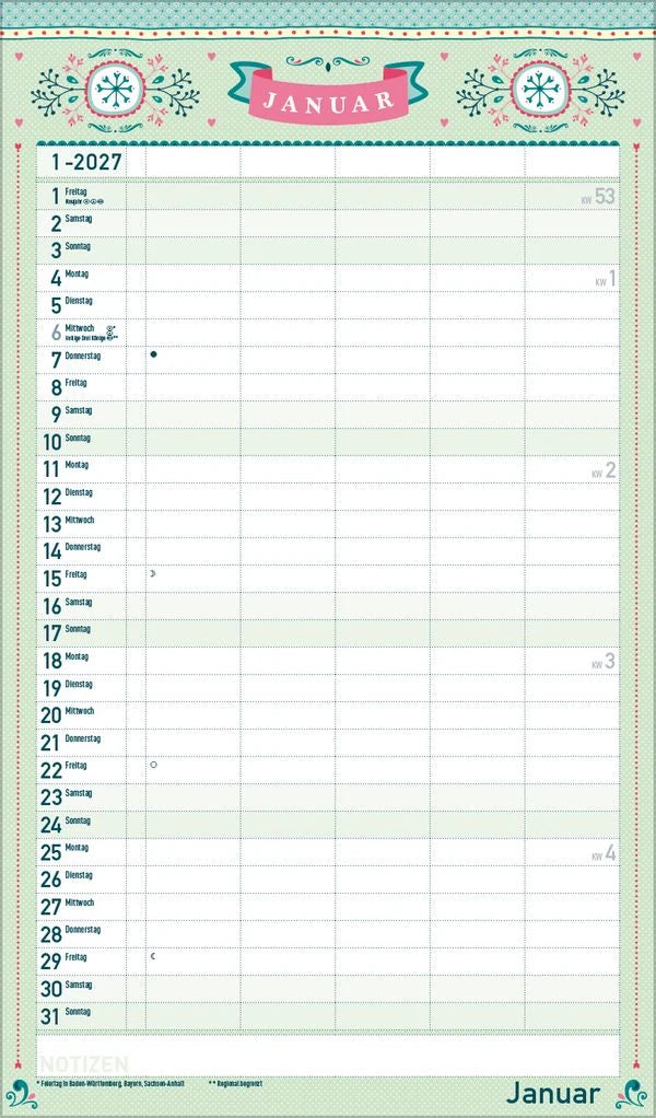 Familienplaner Vintage 2027 – Ansicht